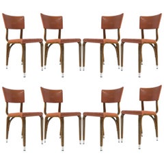Set of 8 1950s Thonet Padded Bentwood Bent Plywood Dining, Cafe, or Desk Chairs