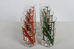 Set of 8 1960s Christmas Holiday Theme "Noel" Hi-Ball Drink Glasses By Gay Fad