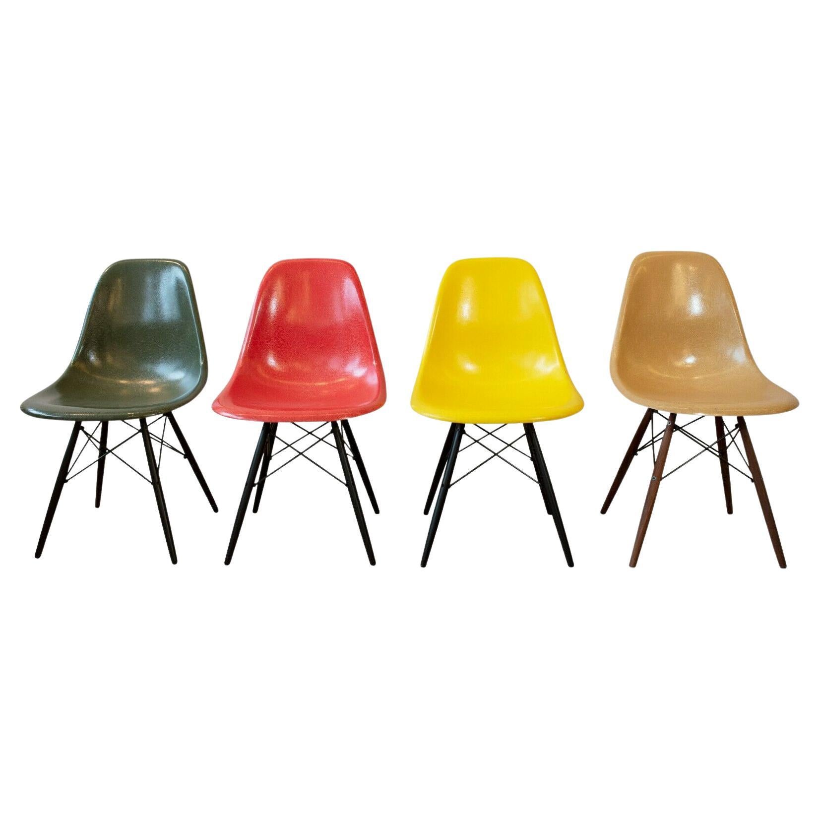A beautiful and fun set of 8 1950s/60's fibreglass chairs by Charles and Ray Eames for Herman Miller.

Boasting the iconic Eiffel Tower base, these chairs feature a fibreglass seat that has been moulded to compliment the human form, making them