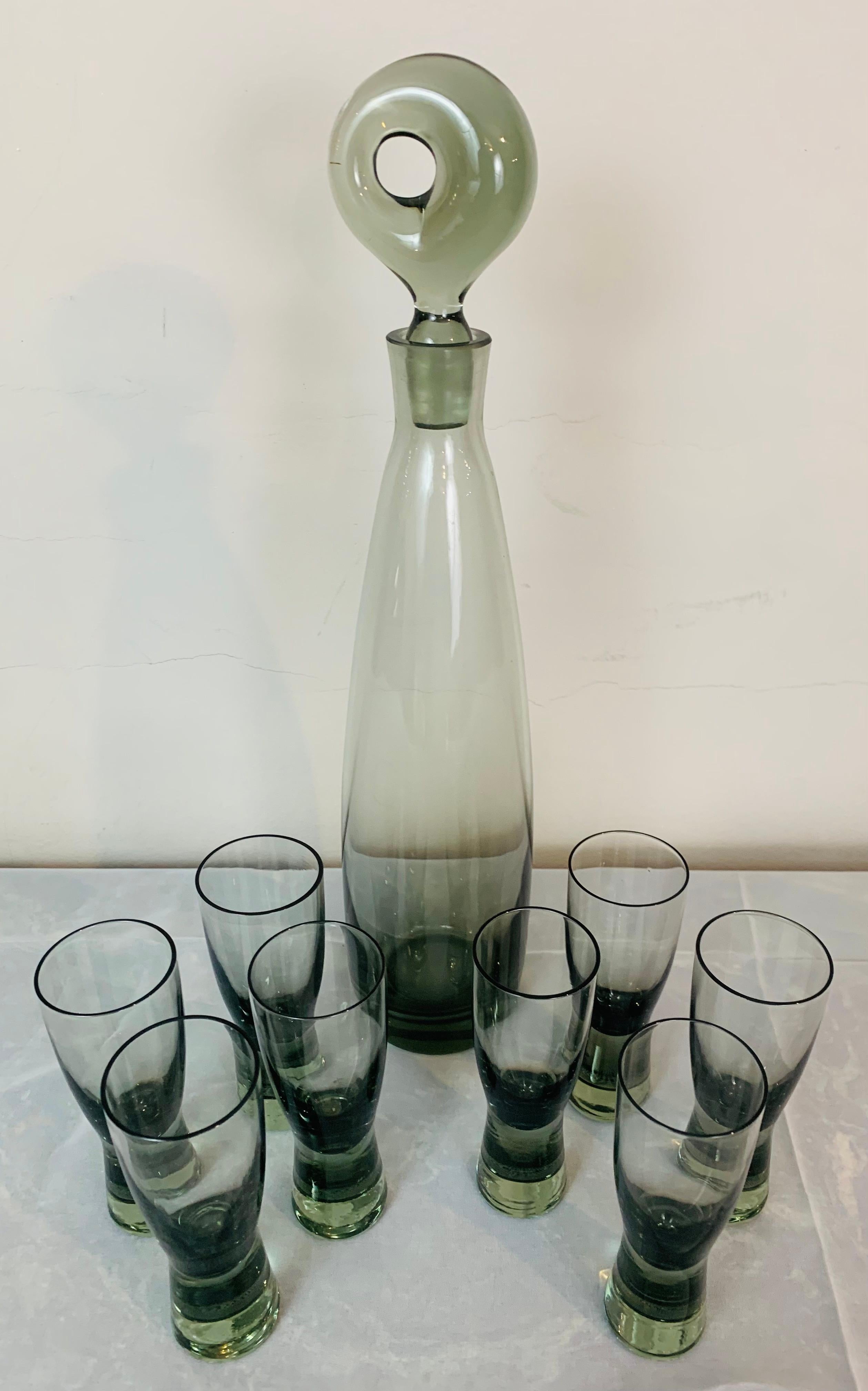 Mid-Century Modern Set of 8 1960s Holmegaard Aperitif Glasses & Aristokat Decanter by Per Lütken