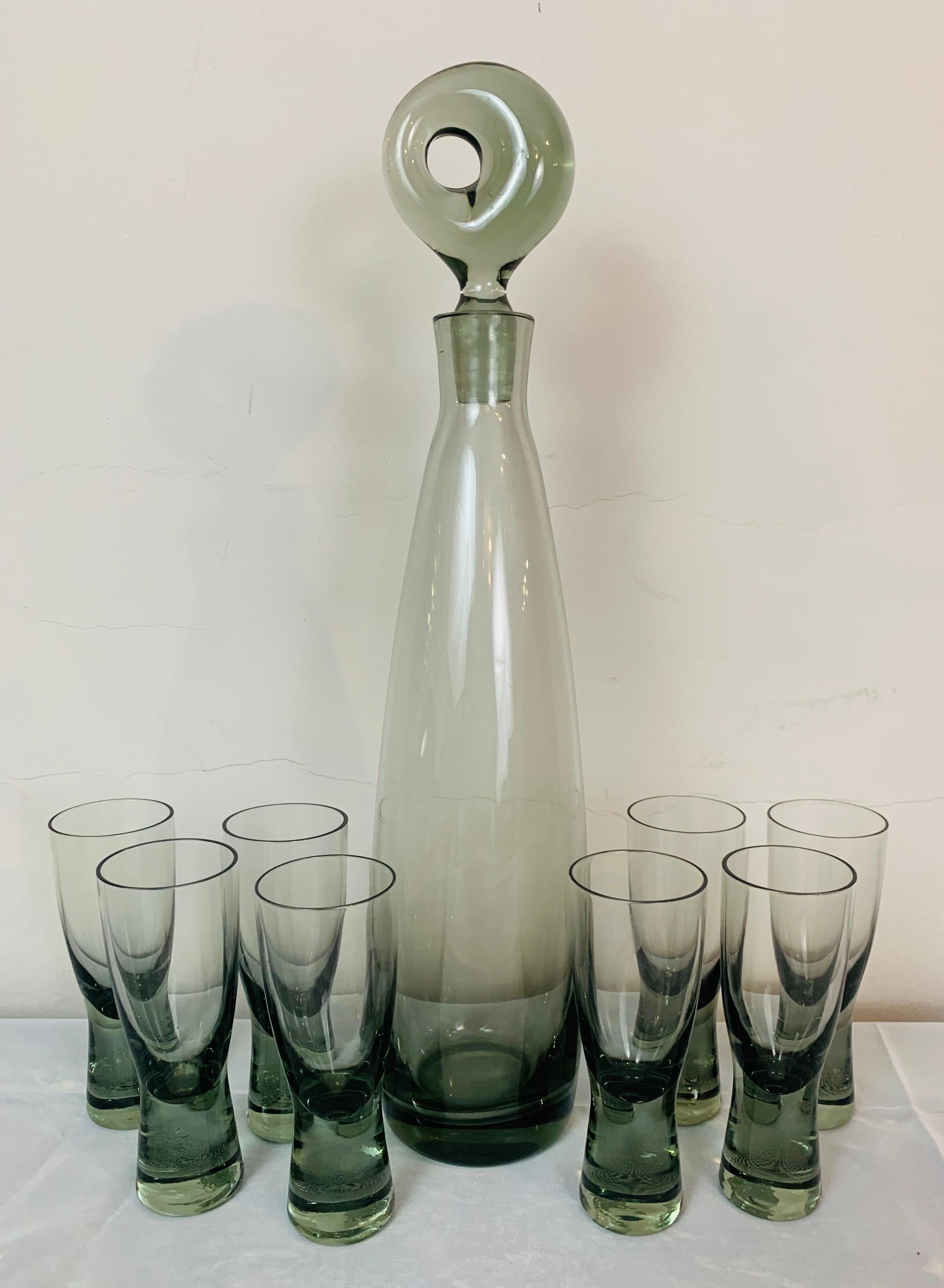 20th Century Set of 8 1960s Holmegaard Aperitif Glasses & Aristokat Decanter by Per Lütken