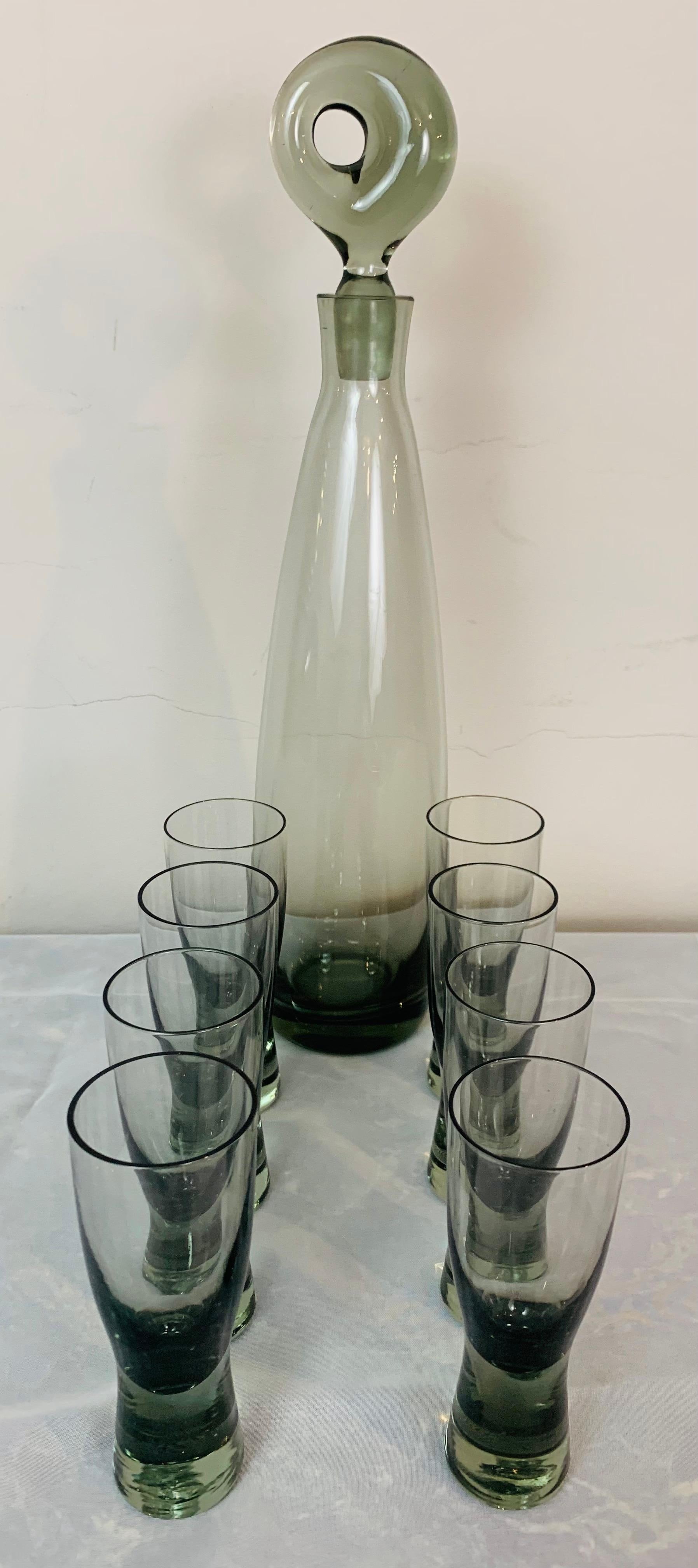 Set of 8 1960s Holmegaard Aperitif Glasses & Aristokat Decanter by Per Lütken 1