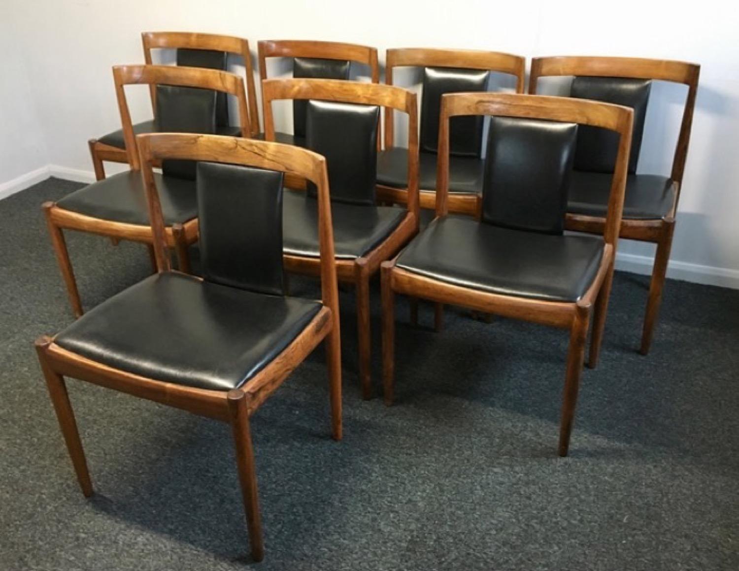 Mid-Century Modern Set of 8 Mid Century 1960s Kai Kristiansen Rosewood and Leather Dining Chairs