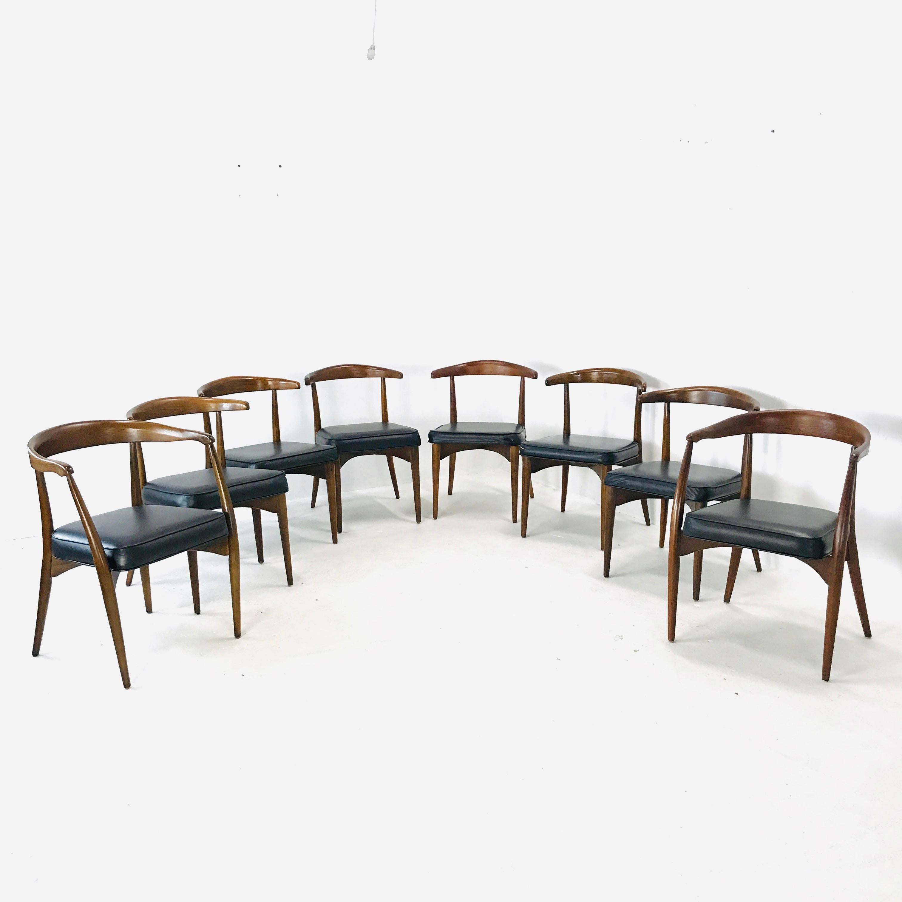 Mid-Century Modern Set of 8 1960s Lawrence Peabody Walnut Dining Chairs