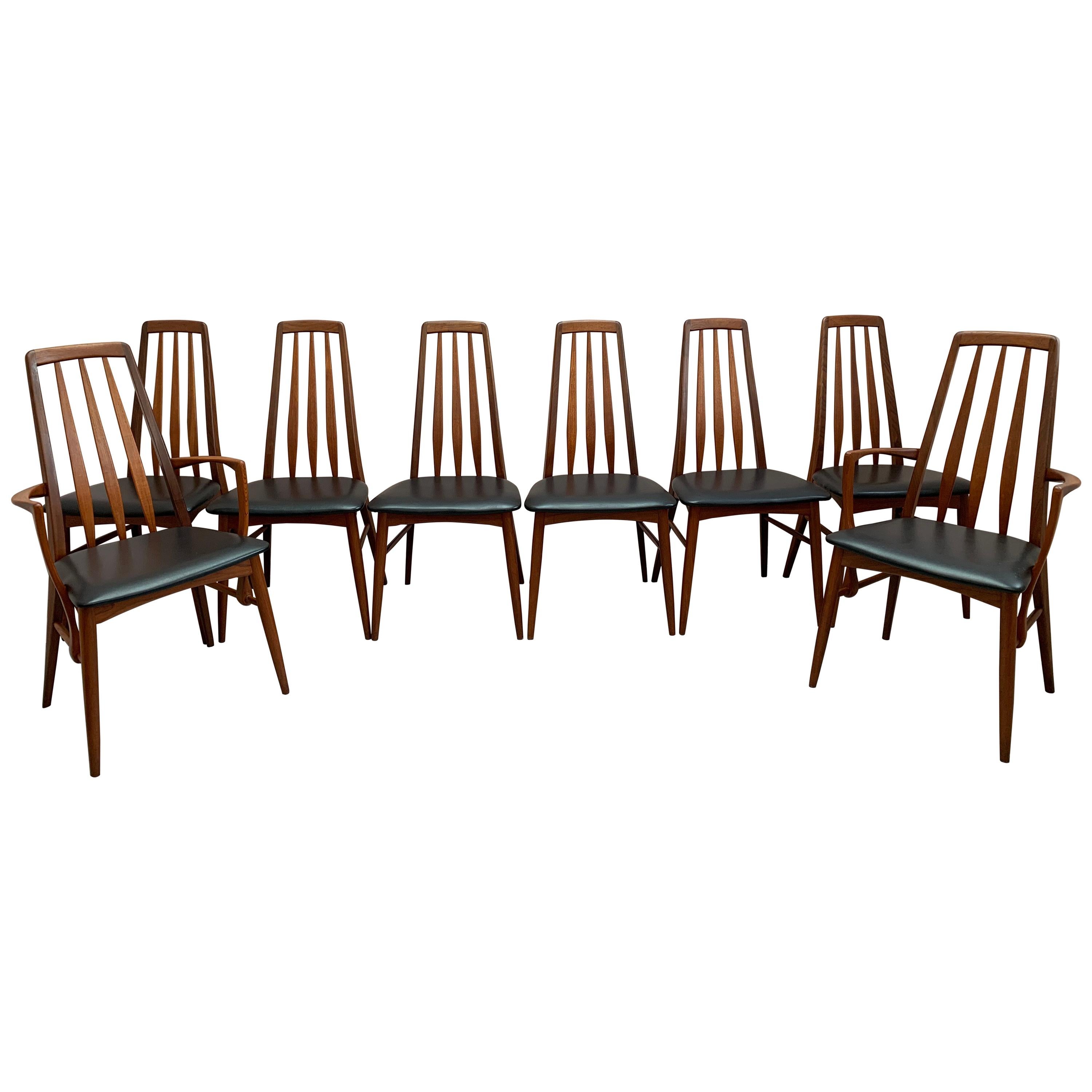 Set of 8 1960s Teak "Eva" Niels Koefoed Dining Chairs for Koefoed Hornslet