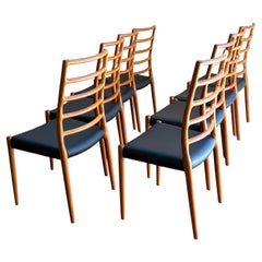 Set of 8 1970s Danish Teak and Leather Dining Chairs by Niels Møller