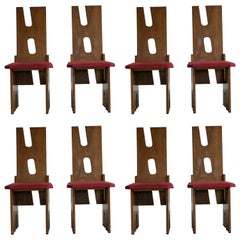 Set of 8 1970
s High-back Cutout Dining Chairs