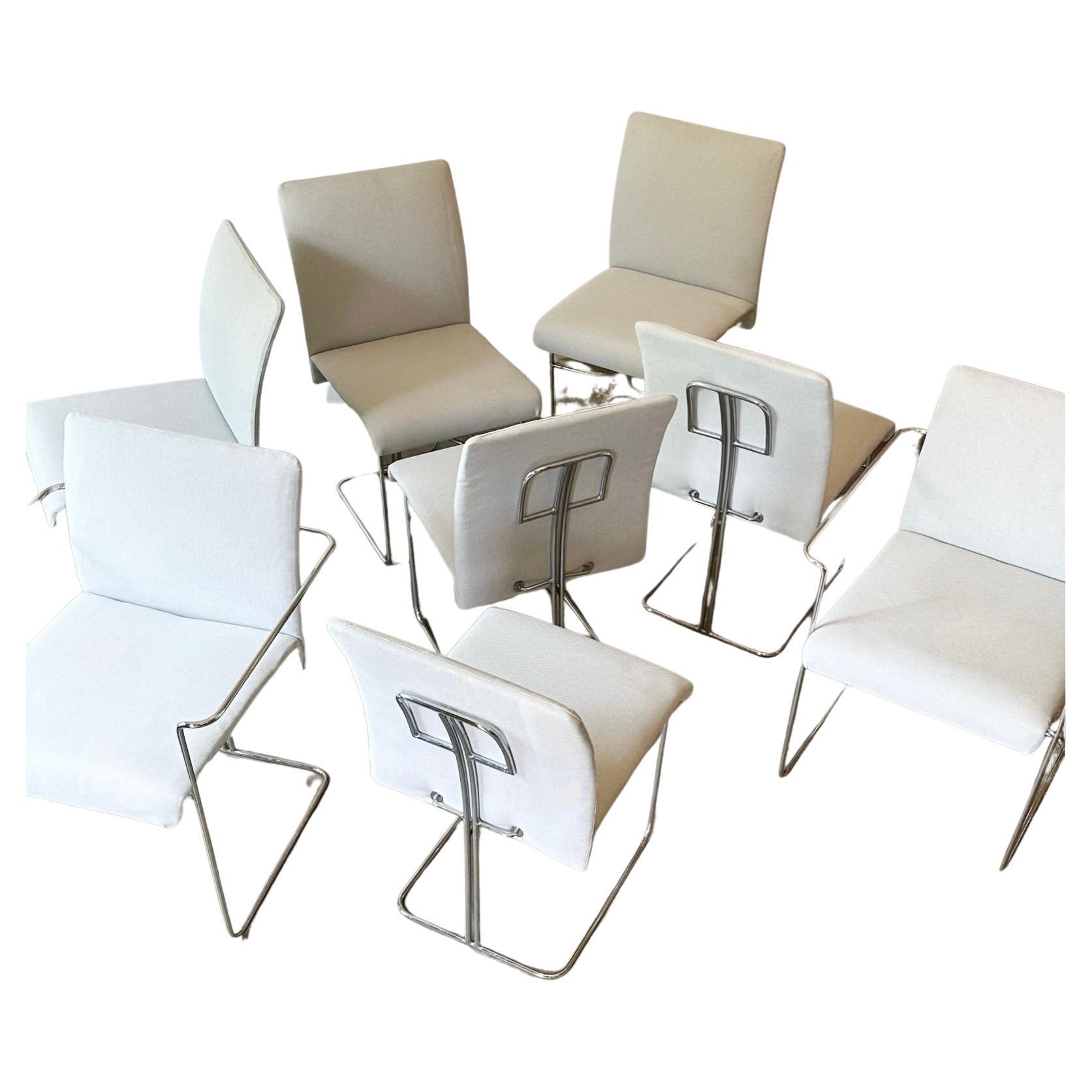 Set of 8 1970's Saporiti Italia Chrome Chairs by Ernesto Redaelli - Knoll Fabric For Sale