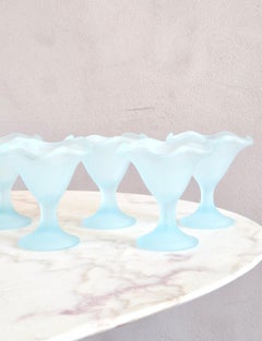 Set of 8 1980s Frosted Blue Glass Italian Gelato Bowls