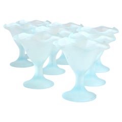 Set of 8 1980s Frosted Blue Glass Italian Gelato Bowls