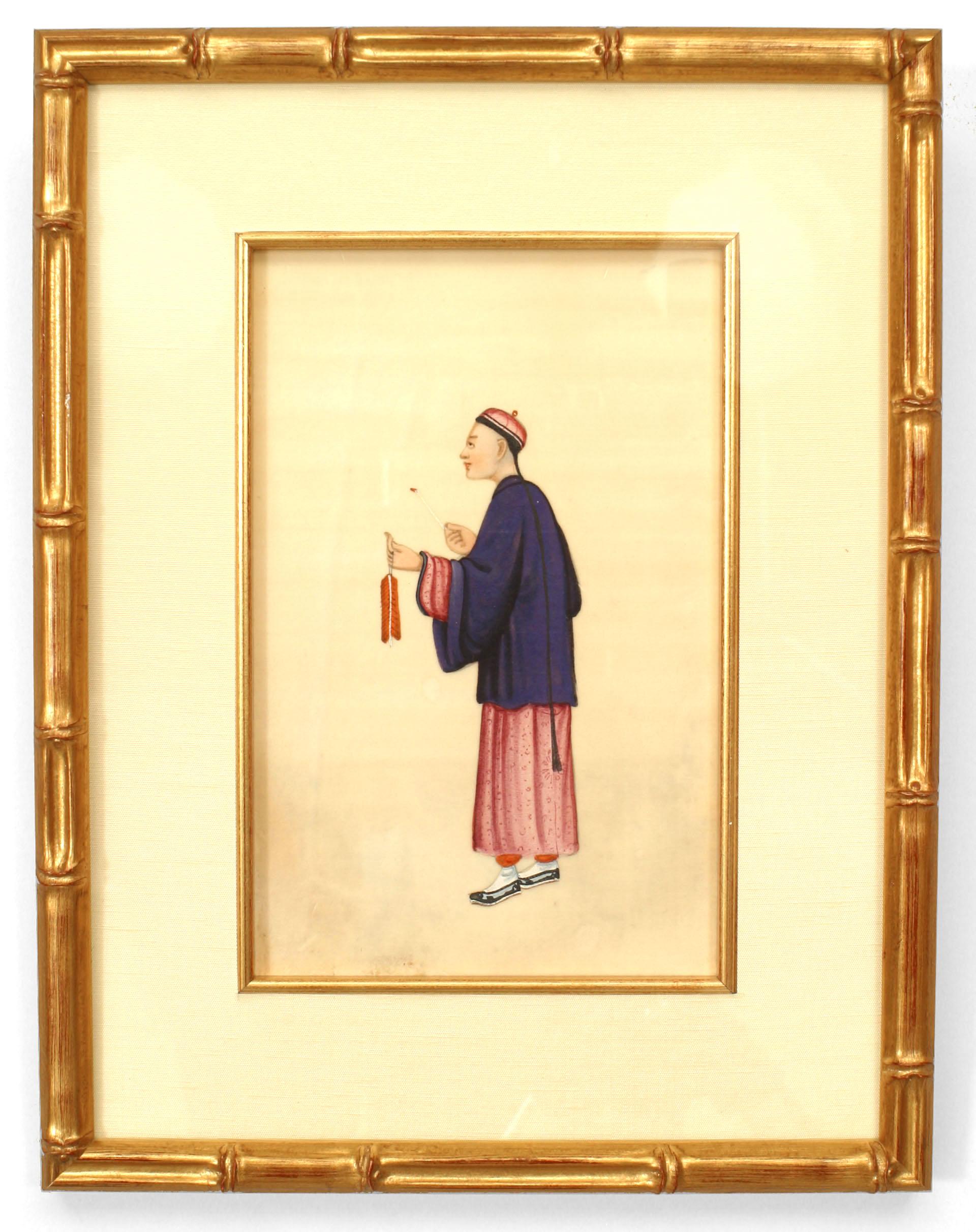 Set of 8 Chinese Gouache Traditional Figure Paintings For Sale 1