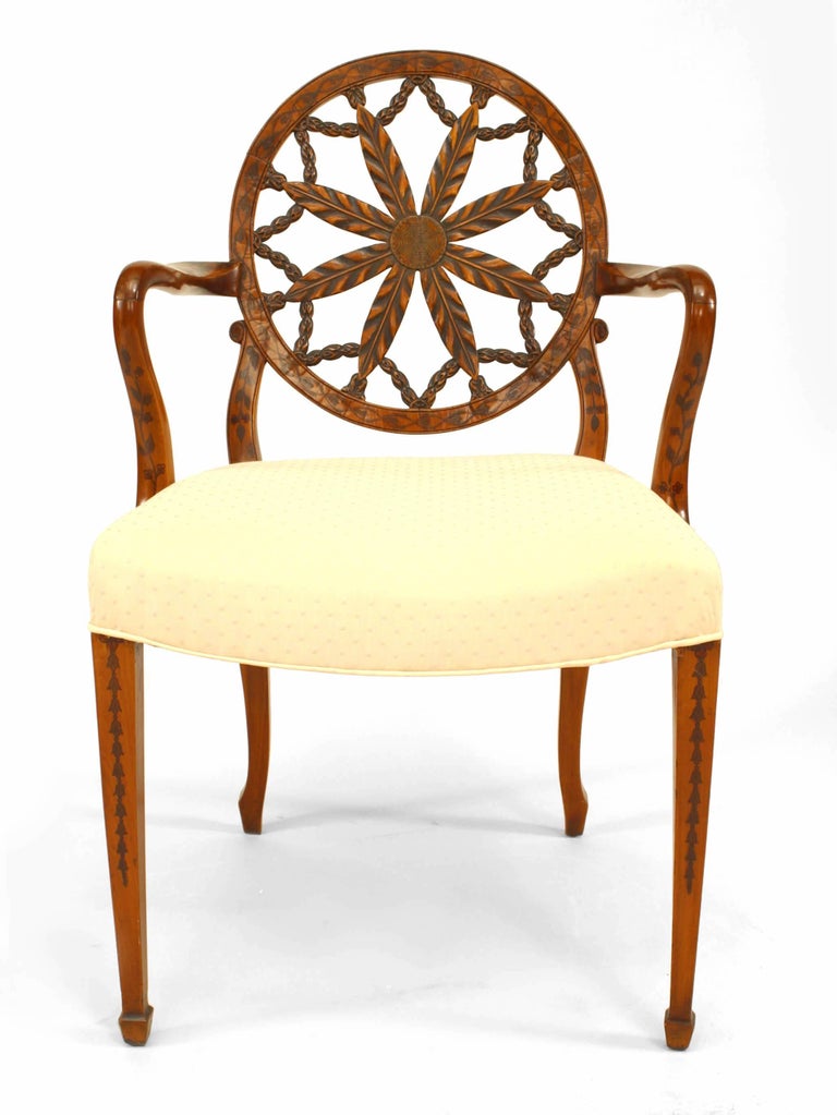 Georgian Set of 8 English Adam Style Satinwood Chairs For Sale