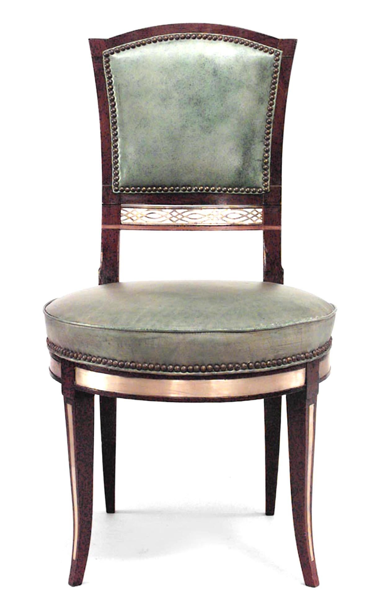 Neoclassical Set of 8 Russian Neo-Classic Mahogany Green Chairs For Sale
