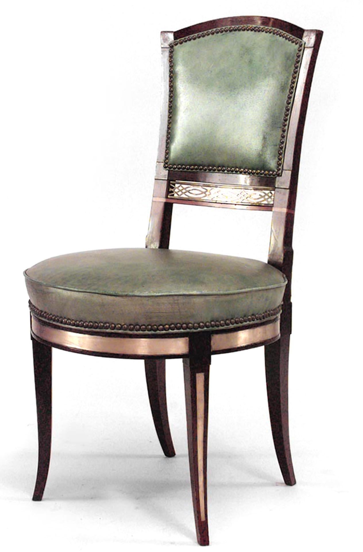 Inlay Set of 8 Russian Neo-Classic Mahogany Green Chairs For Sale