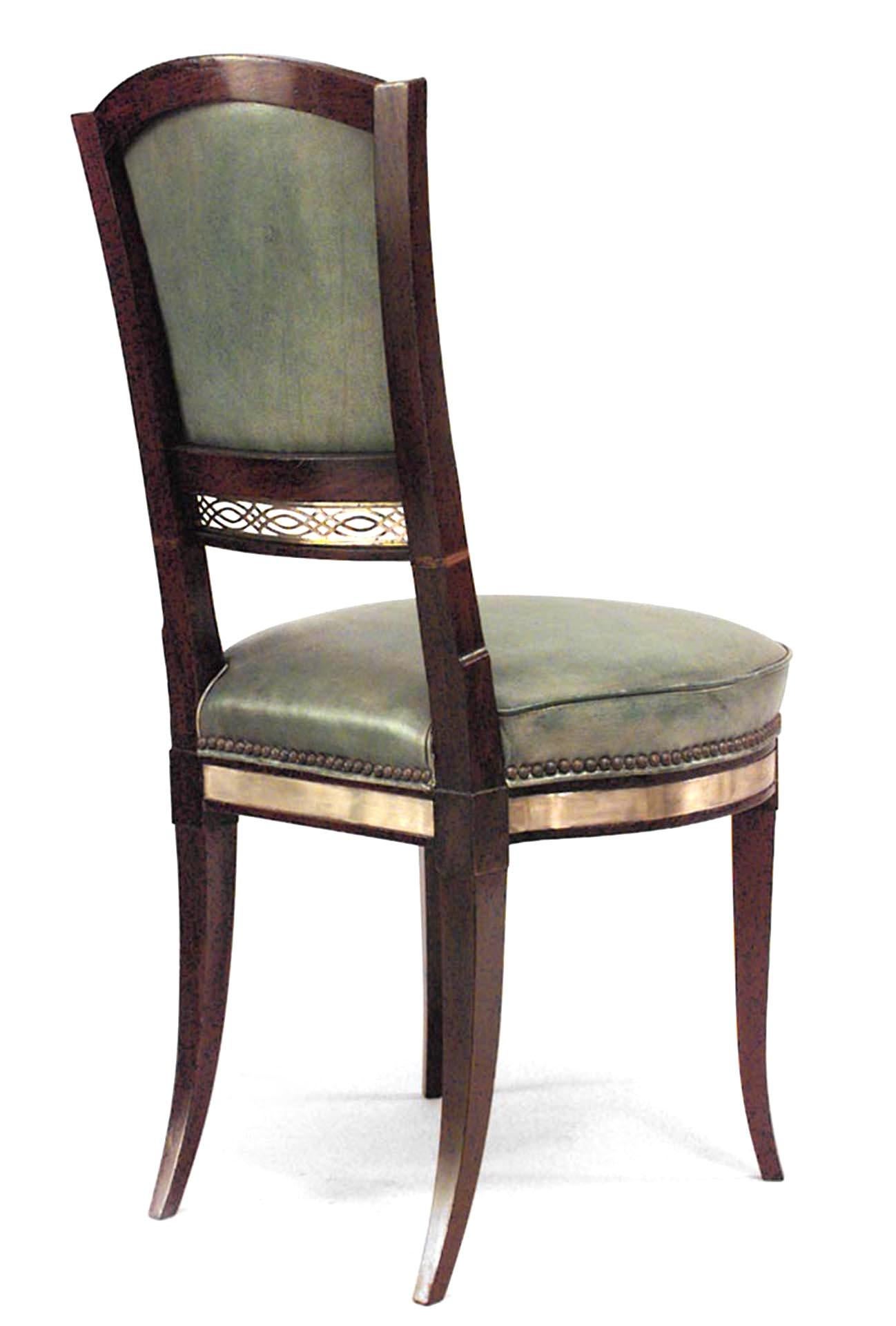 Set of 8 Russian Neo-Classic Mahogany Green Chairs In Good Condition For Sale In New York, NY