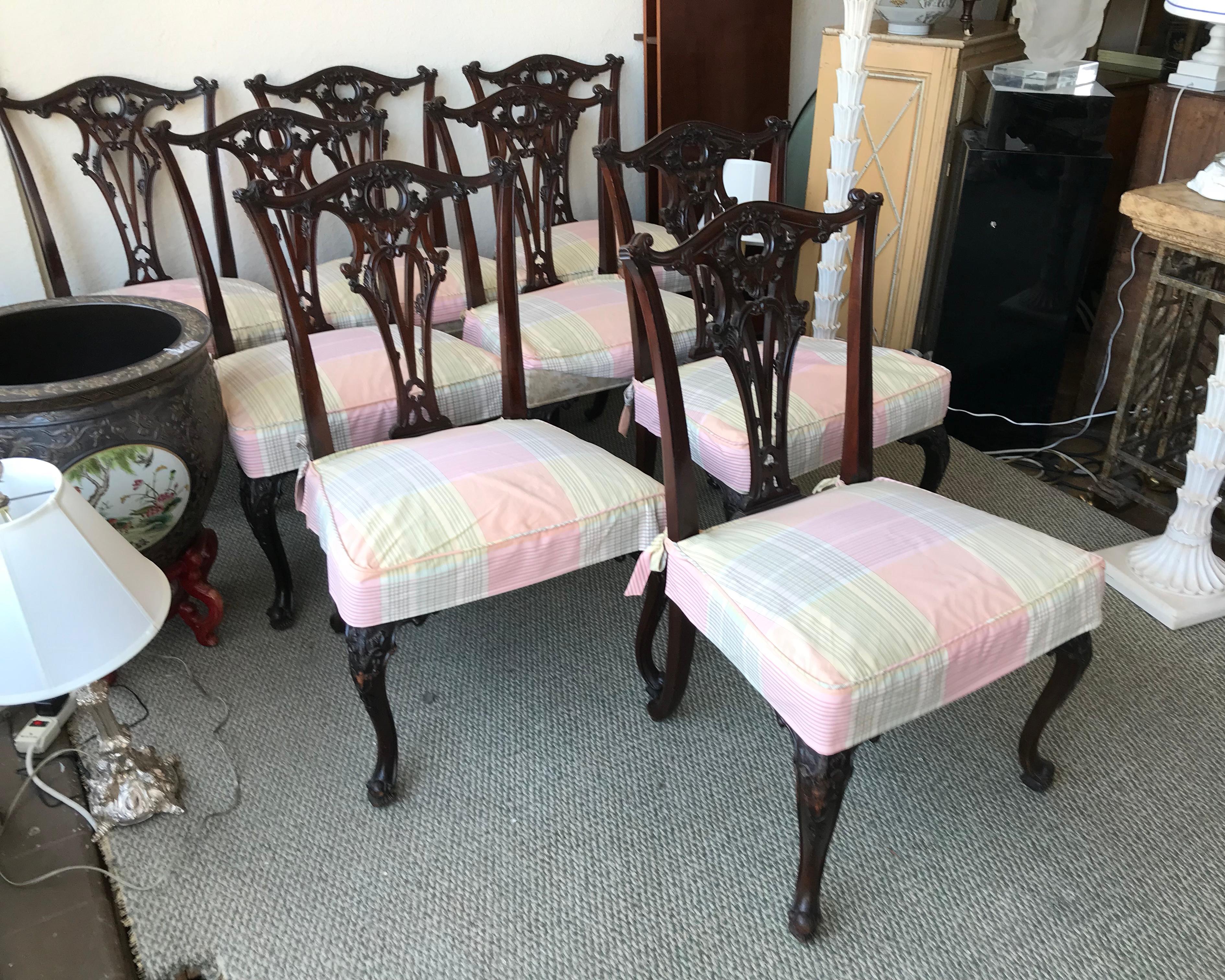 Set of 8 19th Century Chippendale Style English Dining Chairs In Good Condition In West Palm Beach, FL
