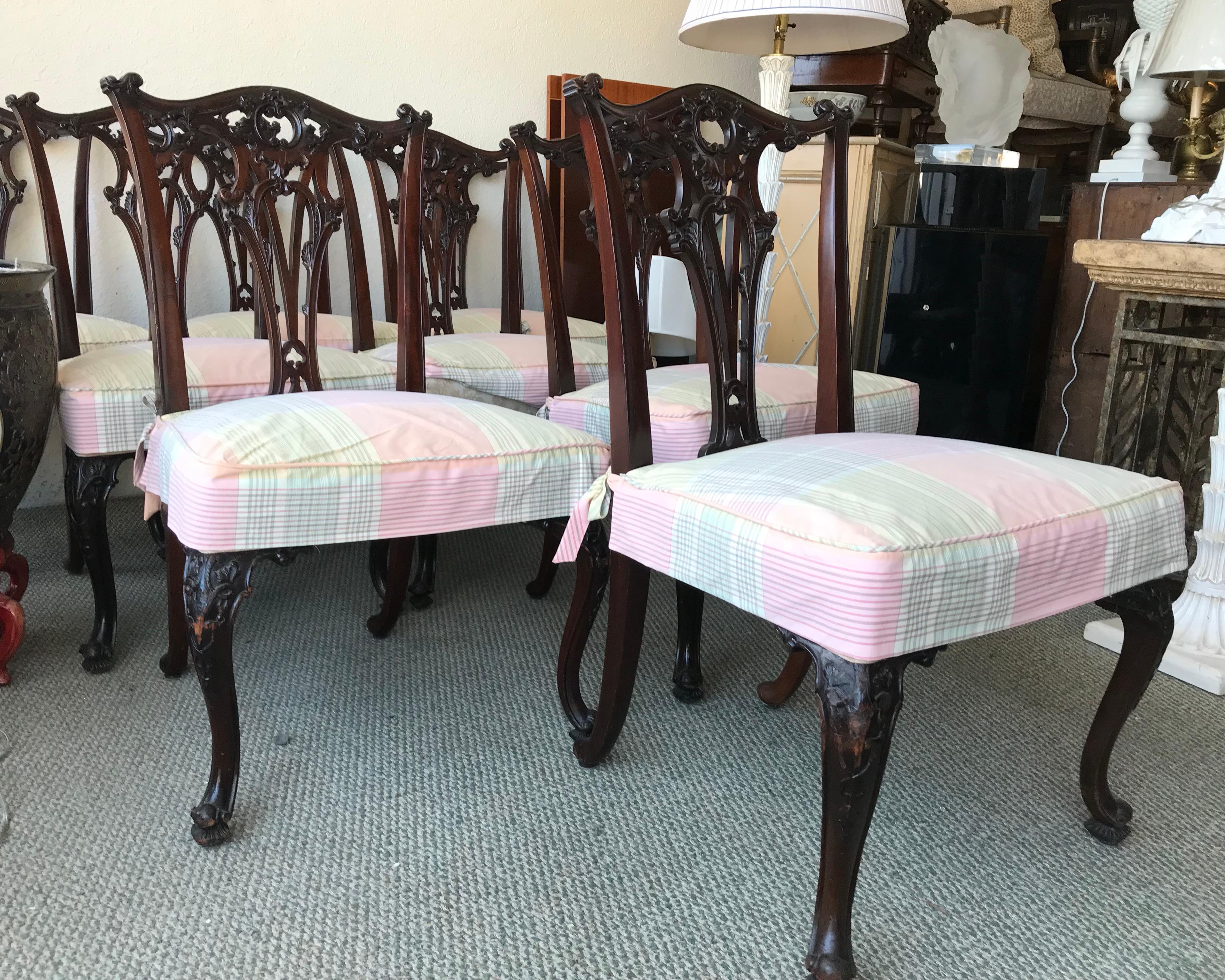 Set of 8 19th Century Chippendale Style English Dining Chairs 1