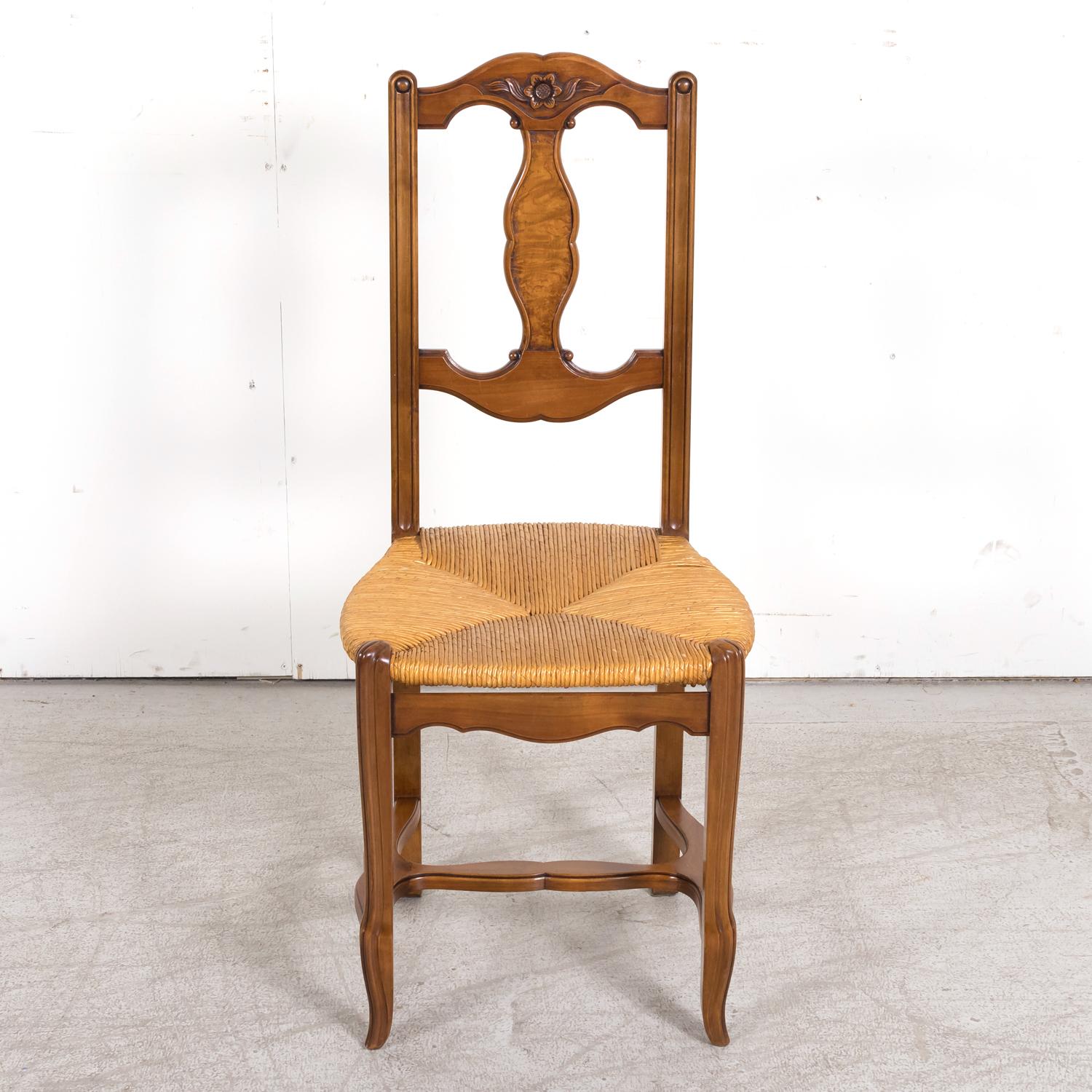 Hand-Carved Set of 8 19th Century Country French Louis XV Style Carved Walnut Dining Chairs For Sale
