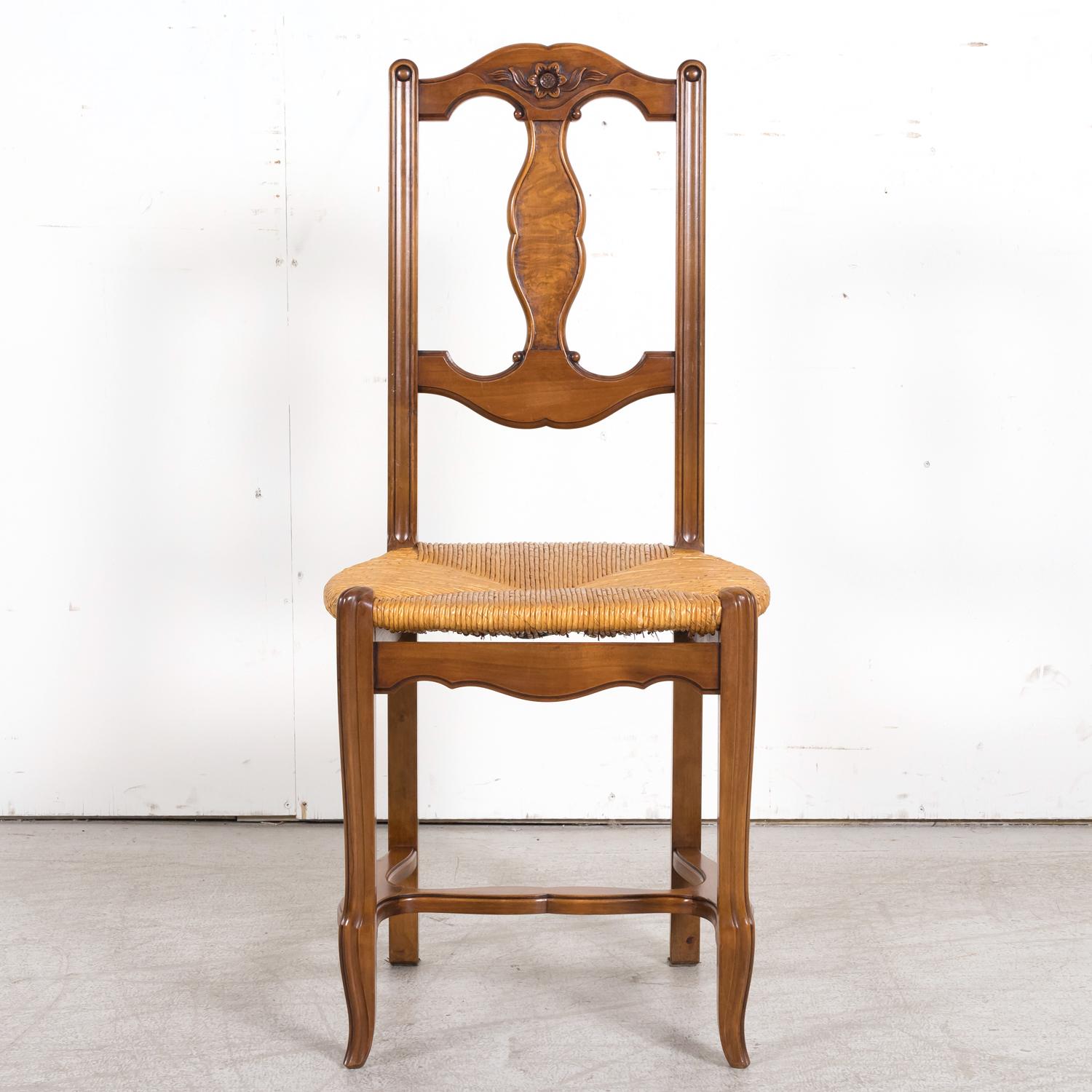 Hand-Carved Set of 8 19th Century Country French Louis XV Style Carved Walnut Dining Chairs For Sale