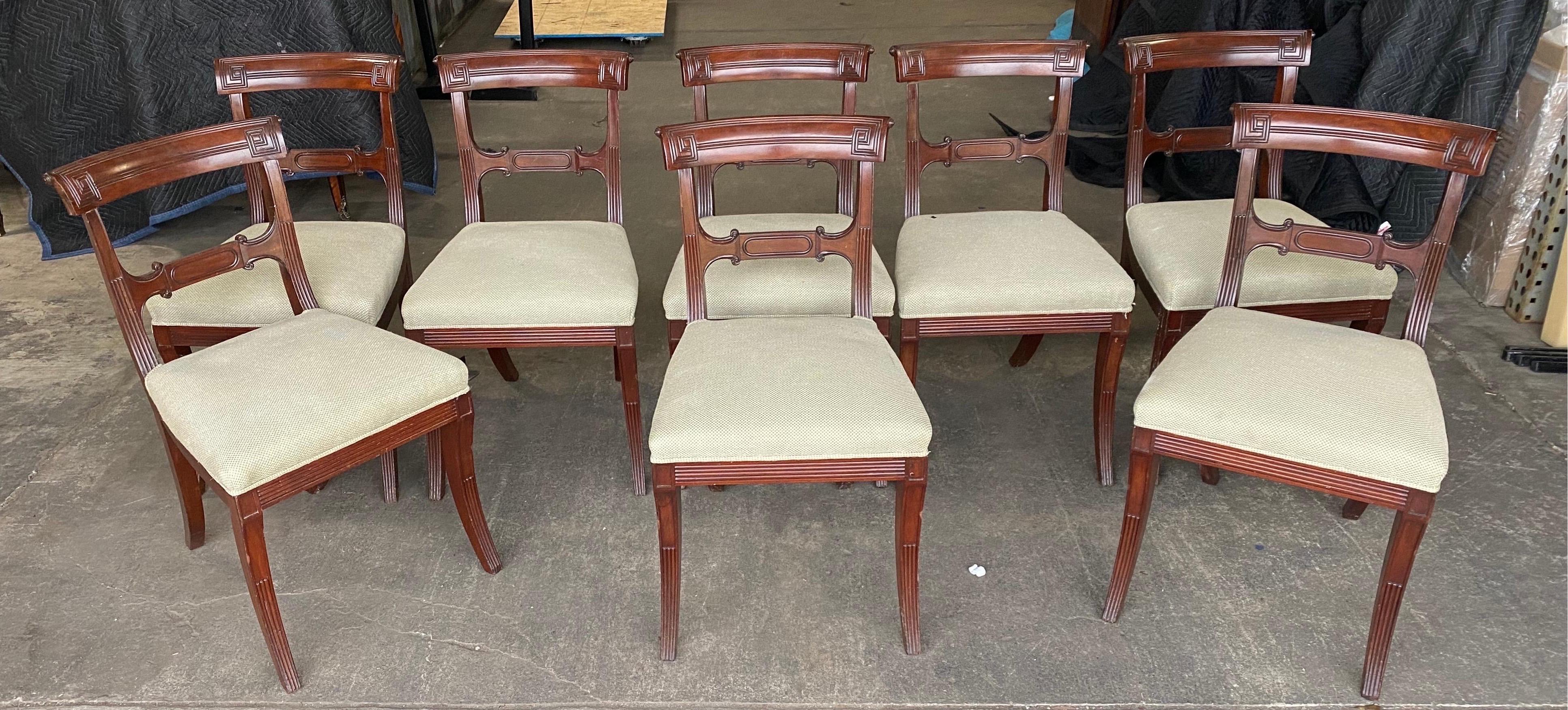 Set of 8 19th Century English Mahogany Side Chairs with Greek Key and Saber Legs In Good Condition For Sale In Charleston, SC