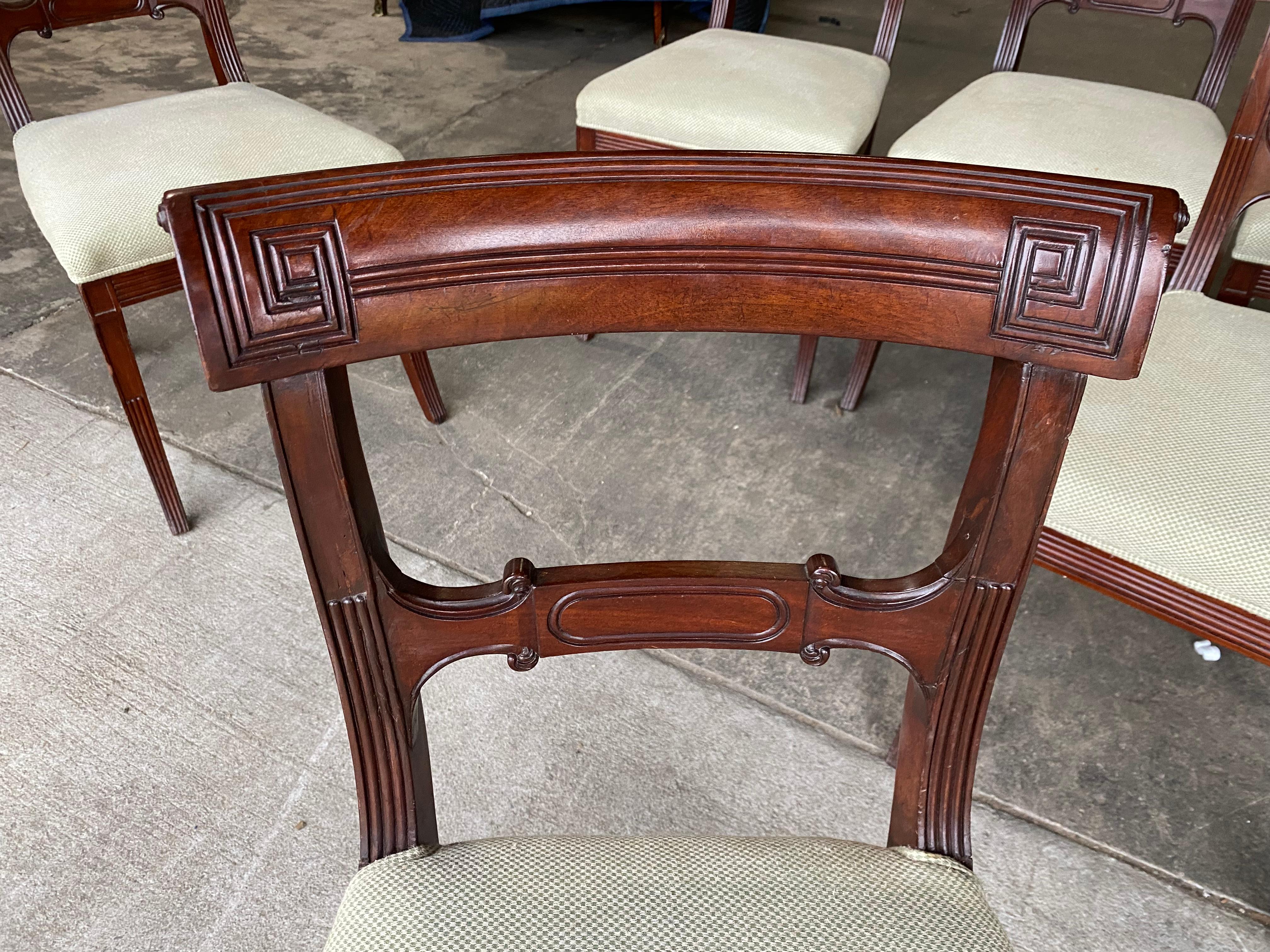 Set of 8 19th Century English Mahogany Side Chairs with Greek Key and Saber Legs For Sale 5