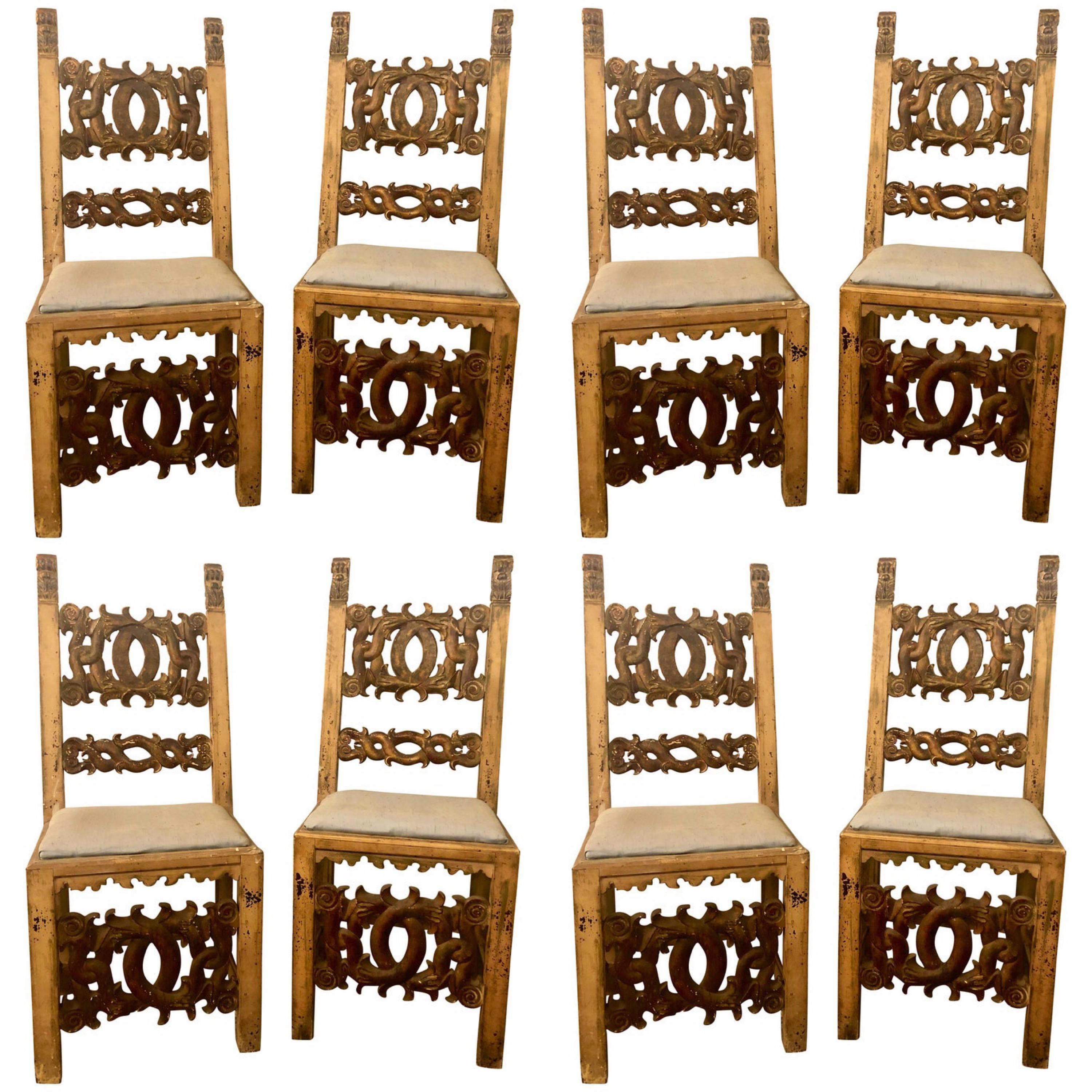Set of 8 19th Century Italian Renaissance Revival Carved Dining Chairs and Table 1