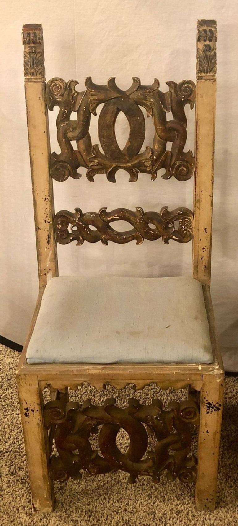 Baroque Set of 8 19th Century Italian Renaissance Revival Carved Dining Chairs For Sale