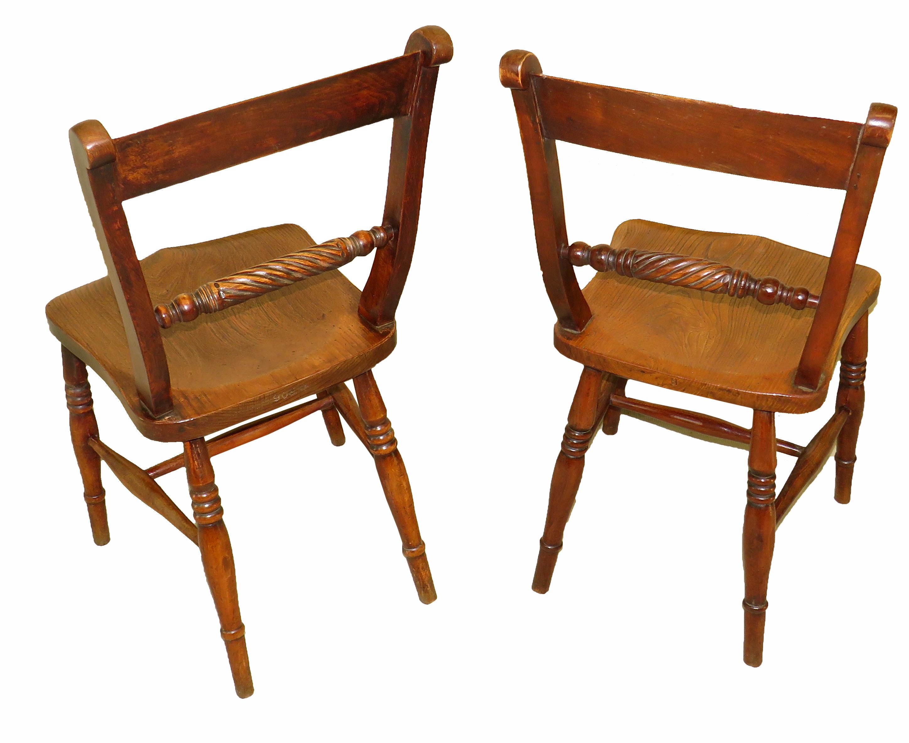 English Set of 8 19th Century Kitchen Dining Chairs