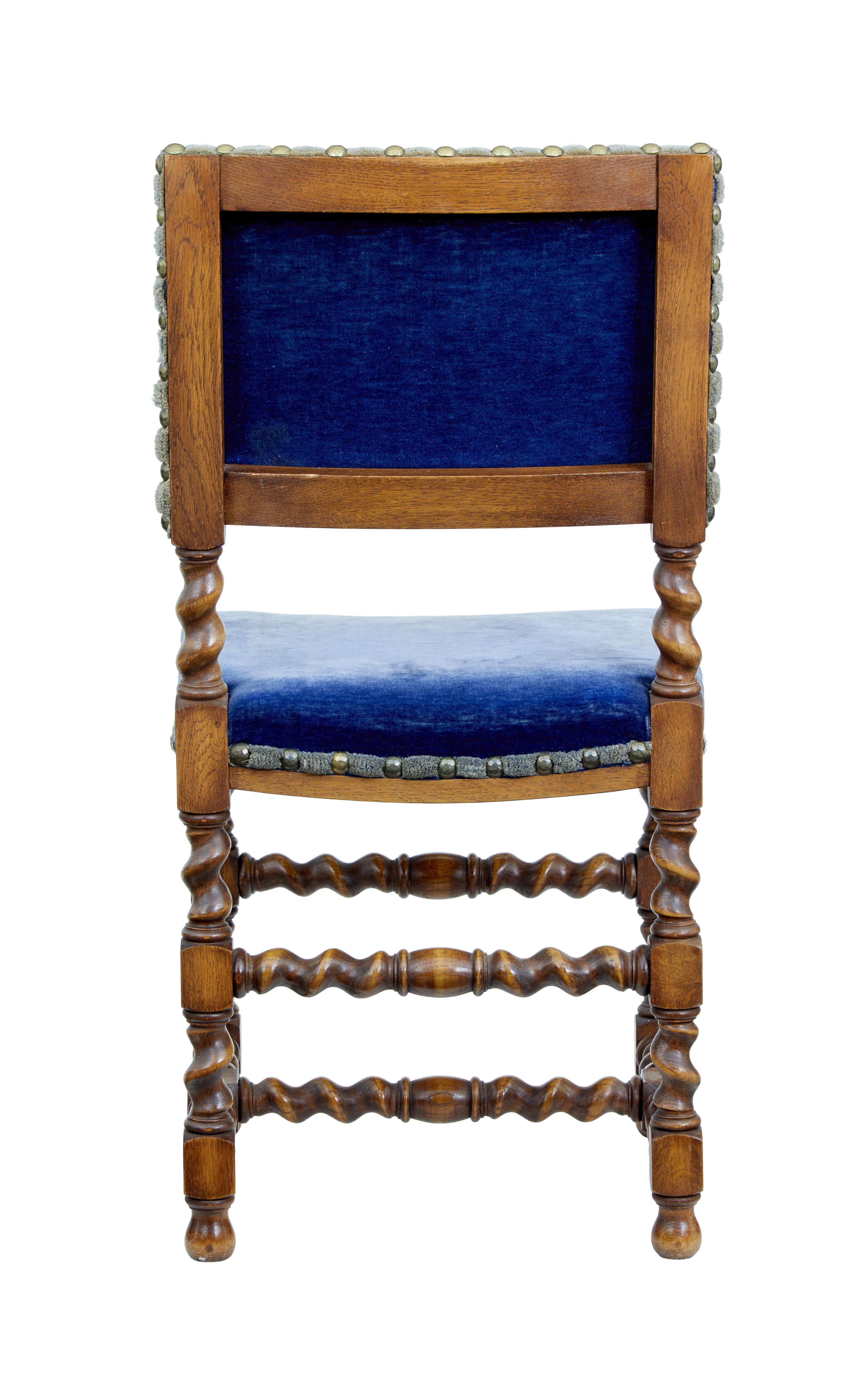 British Set of 8 19th Century Oak Barley Twist Dining Chairs