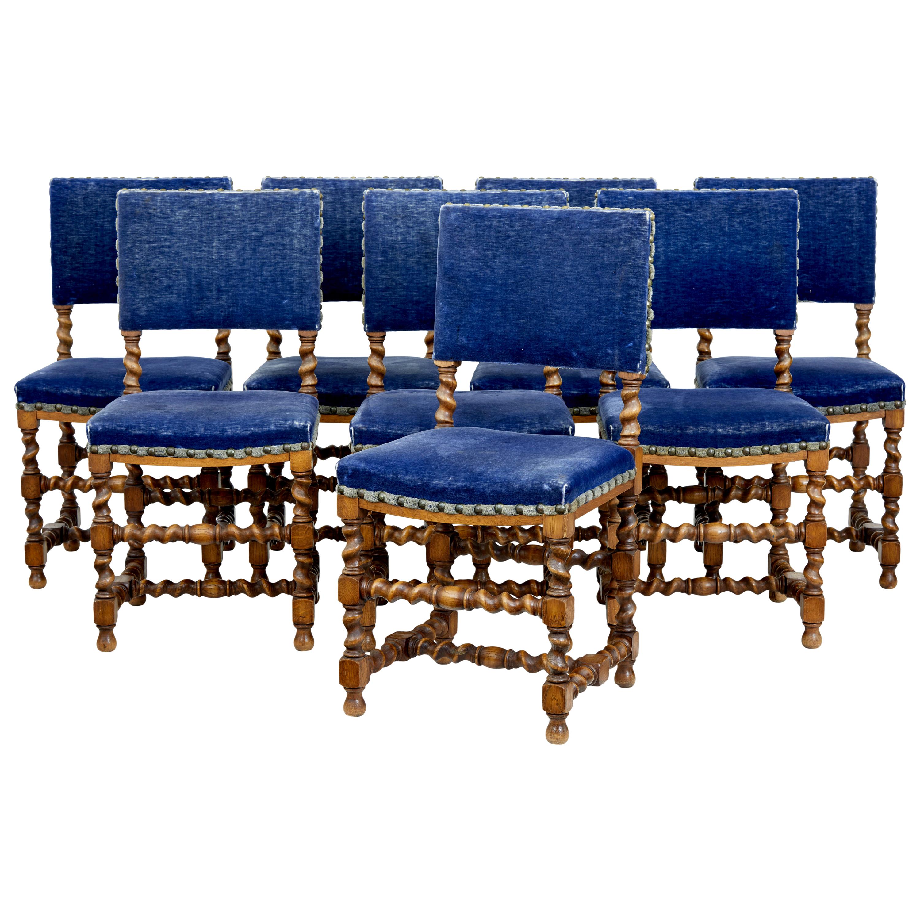 Set of 8 19th Century Oak Barley Twist Dining Chairs