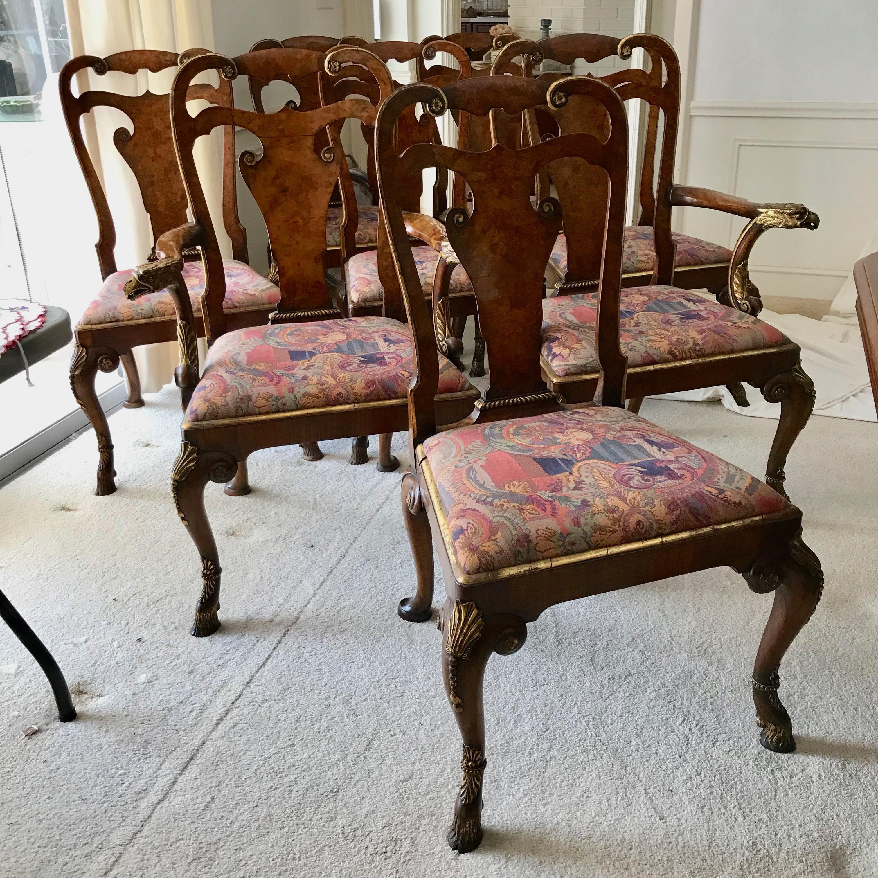 Anglais Ensemble de 8 chaises de salle à manger de style Queen Anne du 19ème siècle en vente
