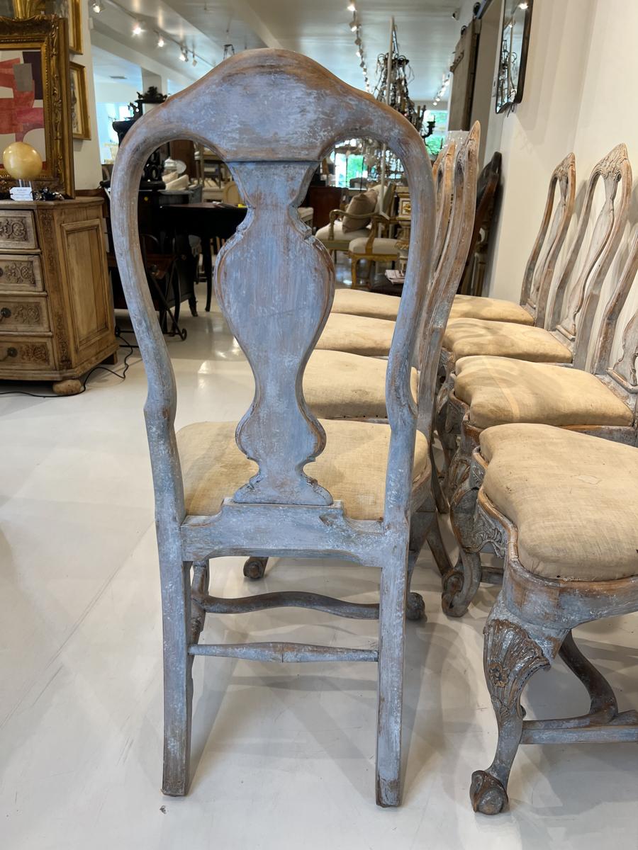 Set of 8 19th Century Swedish Rococo Dining Chairs 6