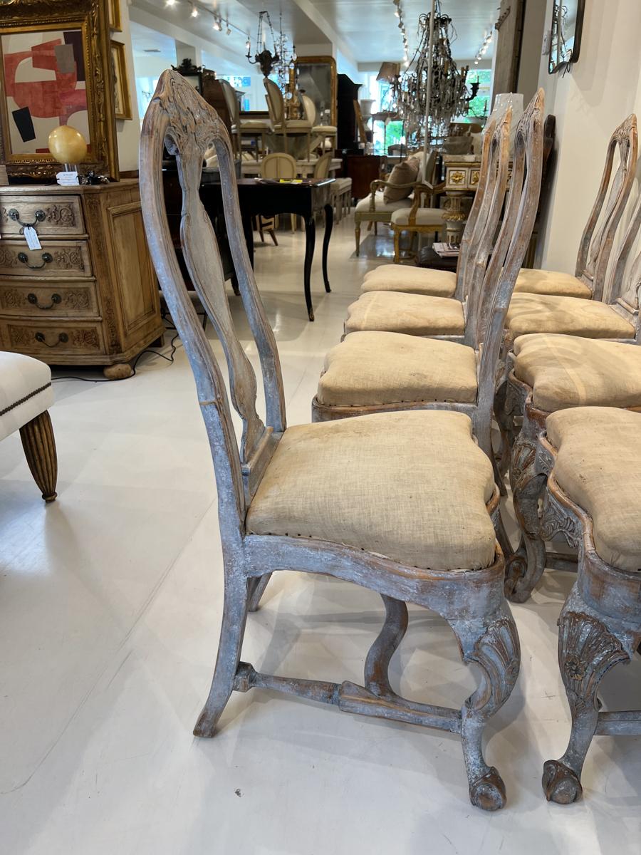 Set of 8 19th Century Swedish Rococo Dining Chairs 7