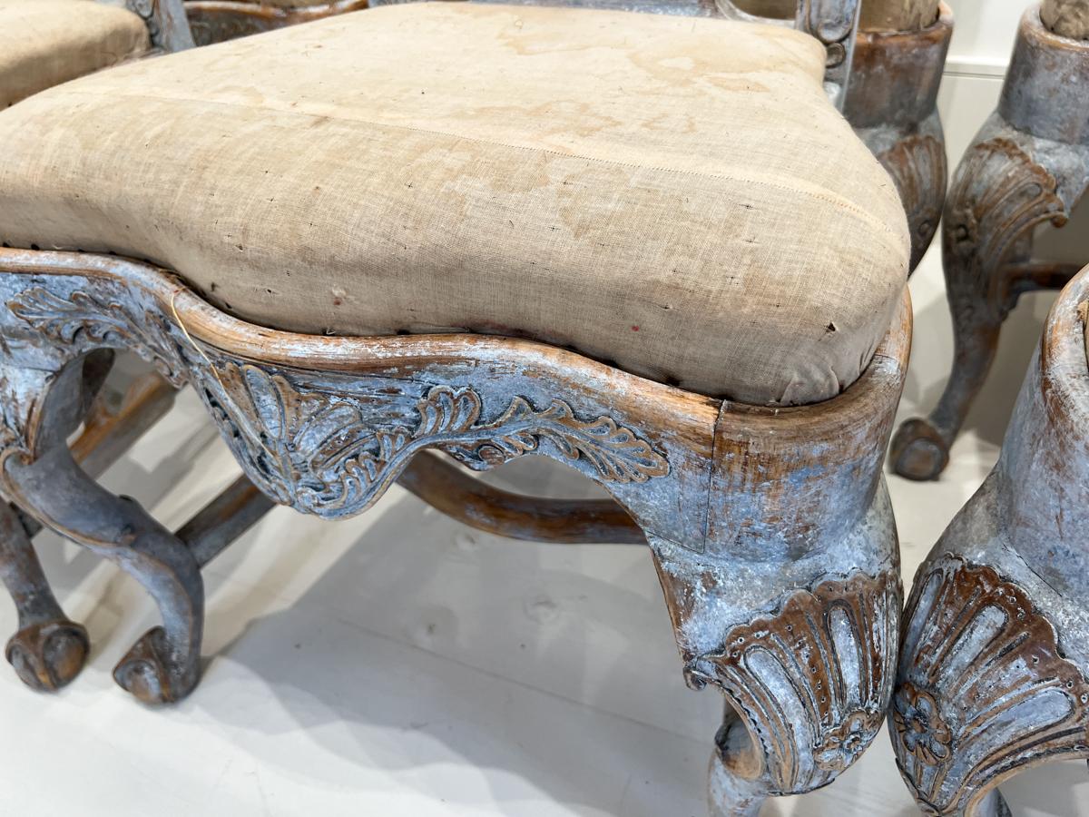 Set of 8 19th Century Swedish Rococo Dining Chairs 8