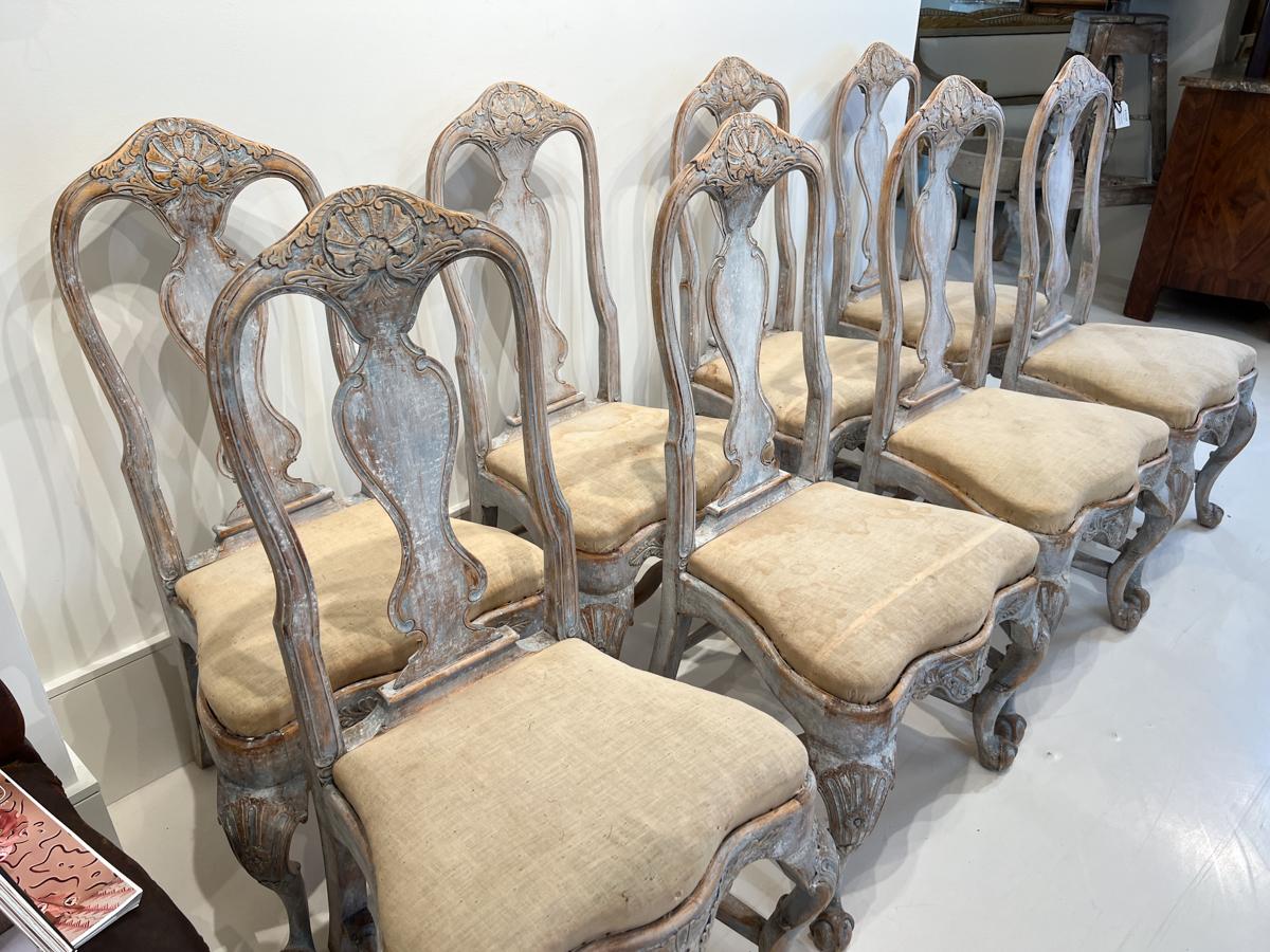 Set of 8 19th Century Swedish Rococo Dining Chairs In Fair Condition In New Orleans, LA