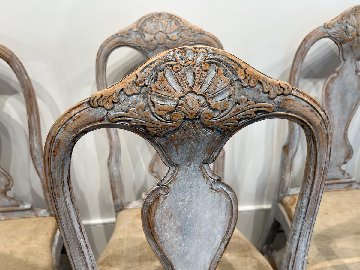 Wood Set of 8 19th Century Swedish Rococo Dining Chairs