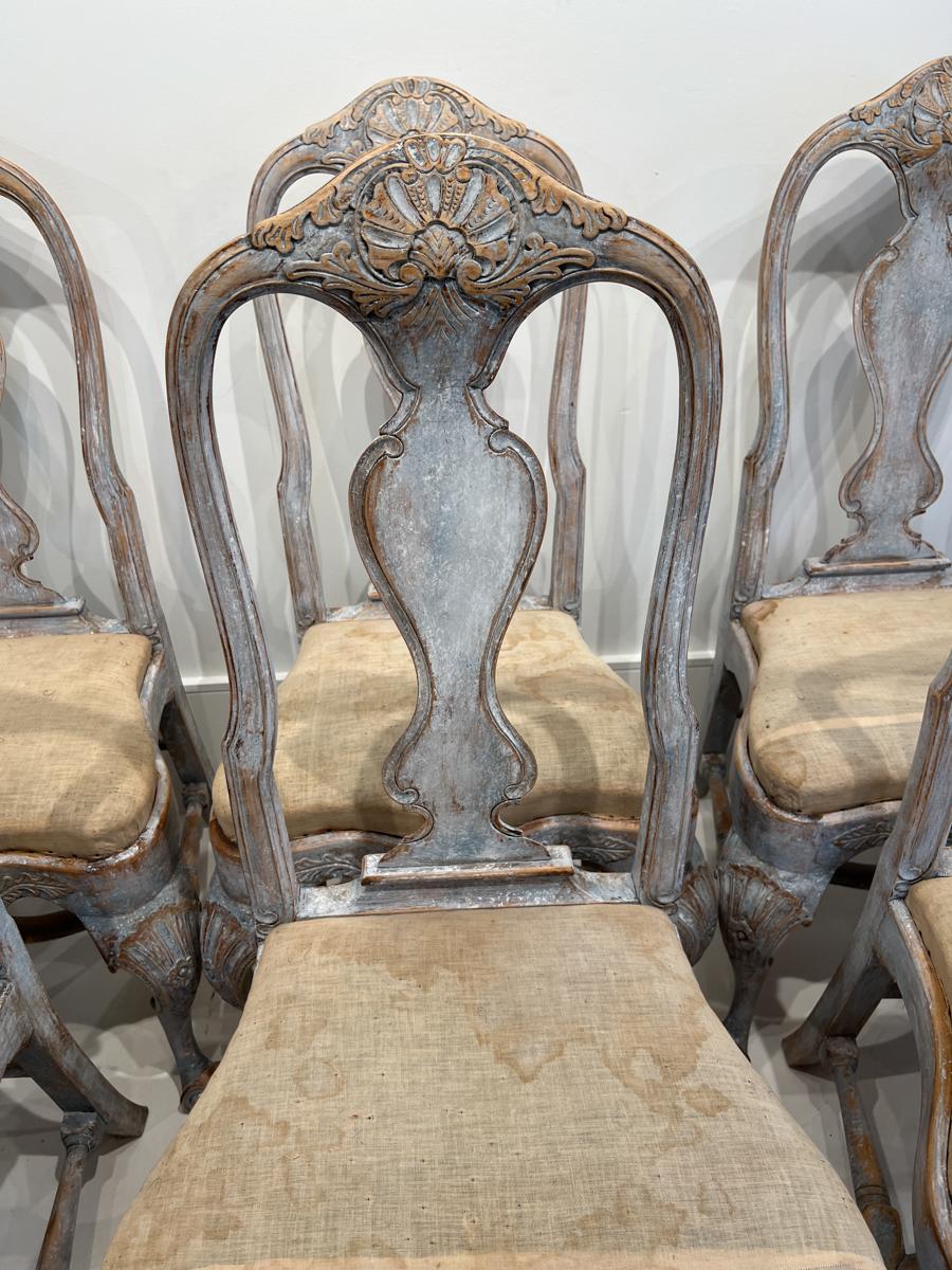 Set of 8 19th Century Swedish Rococo Dining Chairs 1