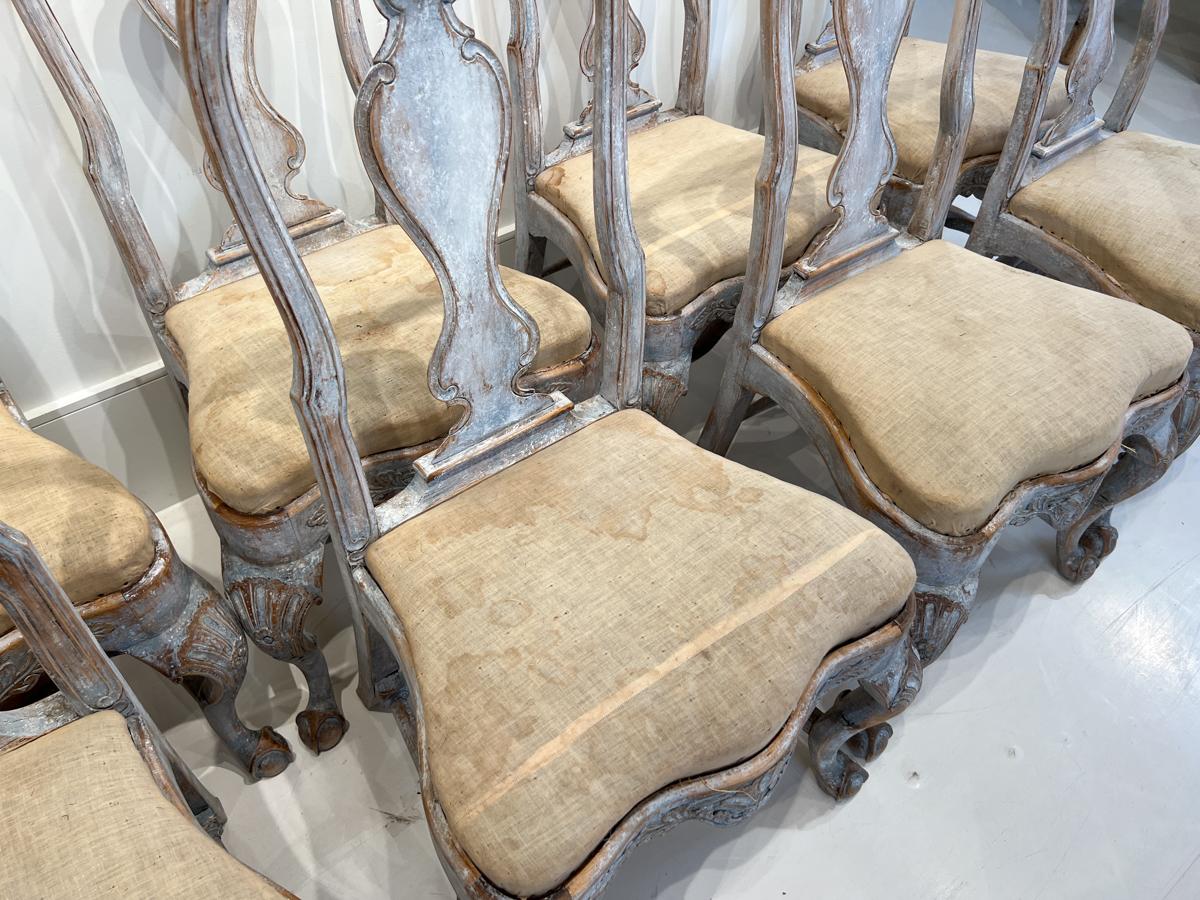 Set of 8 19th Century Swedish Rococo Dining Chairs 3