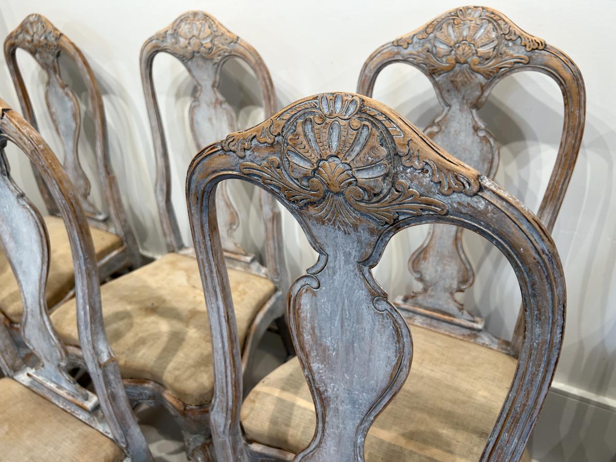 Set of 8 19th Century Swedish Rococo Dining Chairs 4