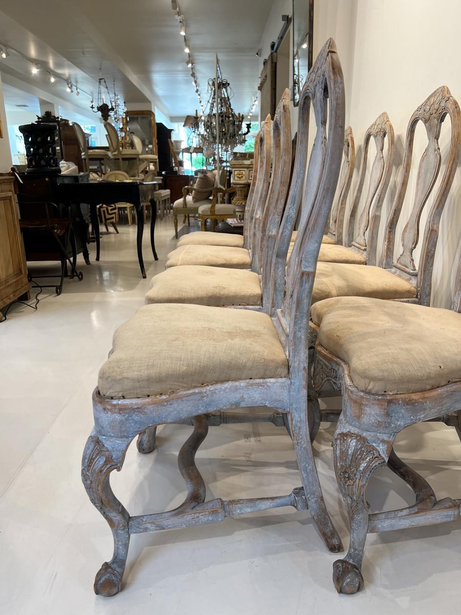 Set of 8 19th Century Swedish Rococo Dining Chairs 5