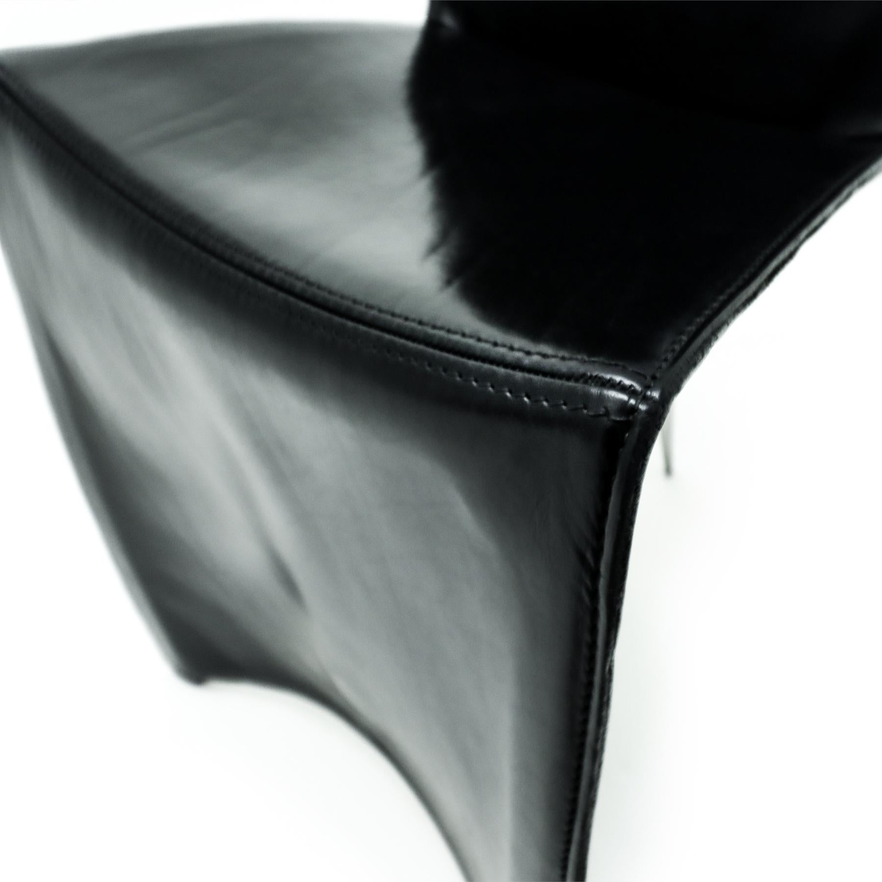 Set of 8 1st Edition Philippe Starck Black Leather and Aluminum Ed Archer chairs For Sale 2