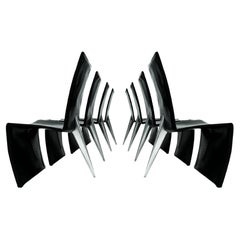Set of 8 1st Edition Philippe Starck Black Leather and Aluminum Ed Archer chairs