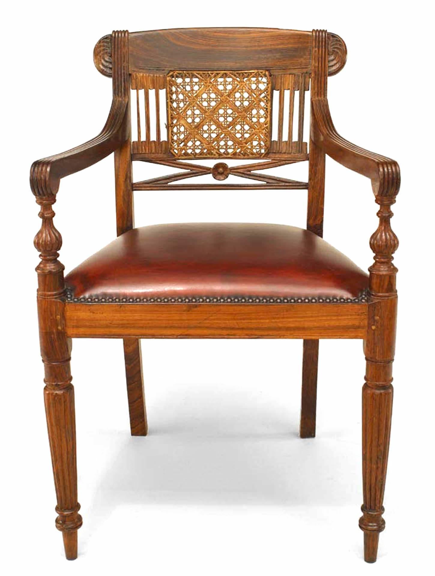 Anglo-Indian Set of 8 English Anglo Indian Leather Arm Chairs For Sale