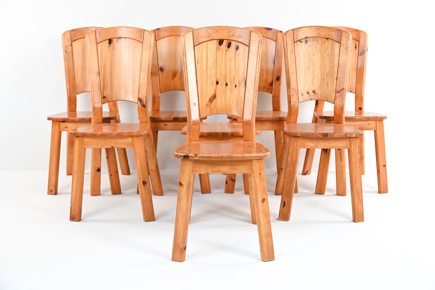 European Set of (8) 20th C. Scandinavian Pine Dining Side Chairs