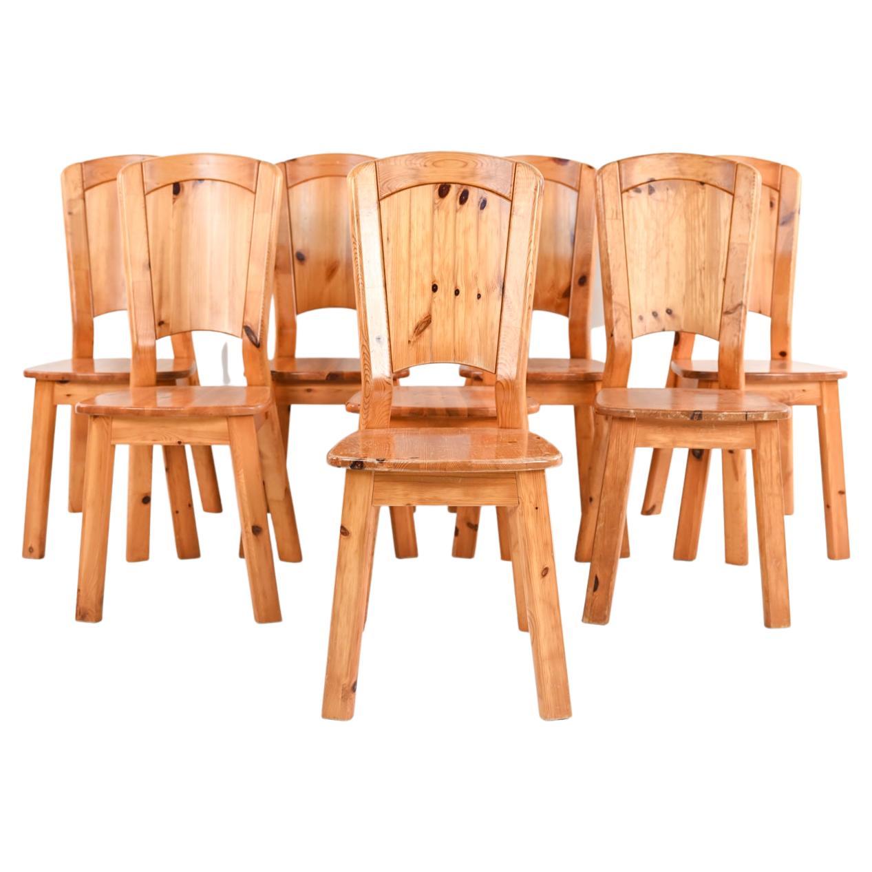 Set of (8) 20th C. Scandinavian Pine Dining Side Chairs