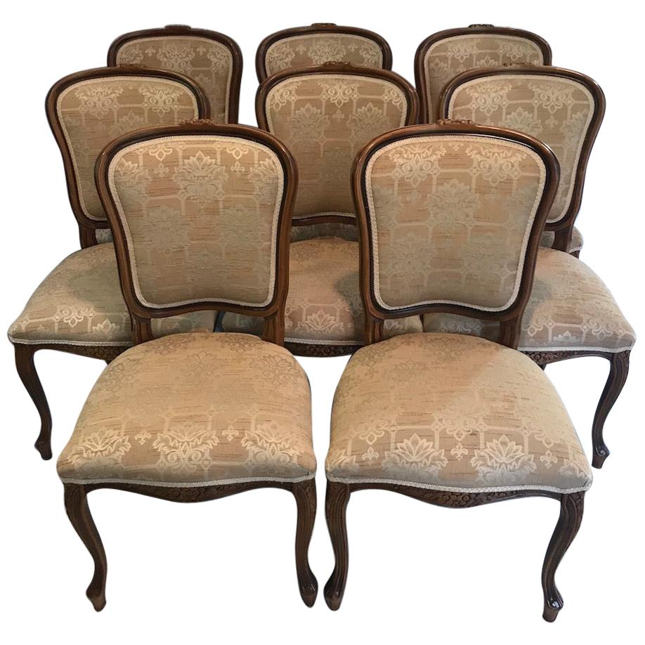 Set of 8 20th Century Wood and Upholstered Dining Chairs