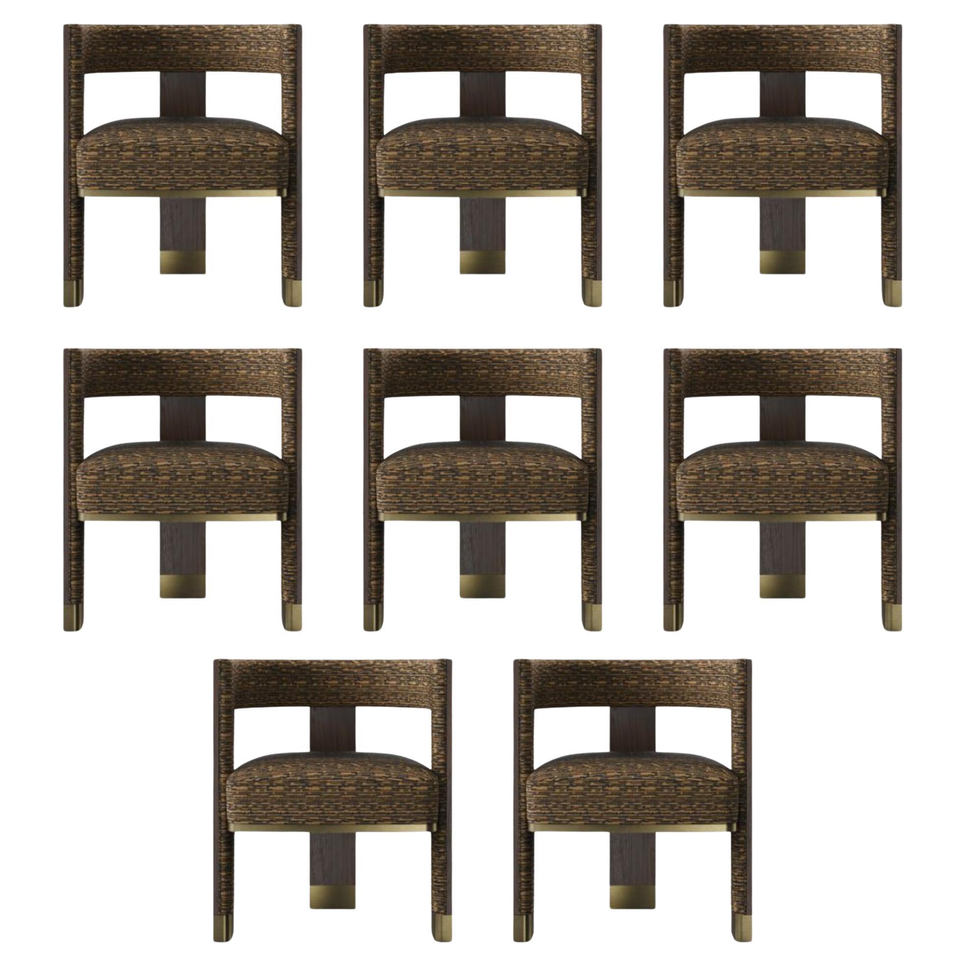 Juego de 8 Silla de Comedor Brooklyn Siglo XXI Nogal Negro Lino Latón