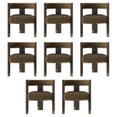 Ensemble de 8 chaises de salle à manger Brooklyn du 21e siècle, en noyer noir, en lin et en laiton