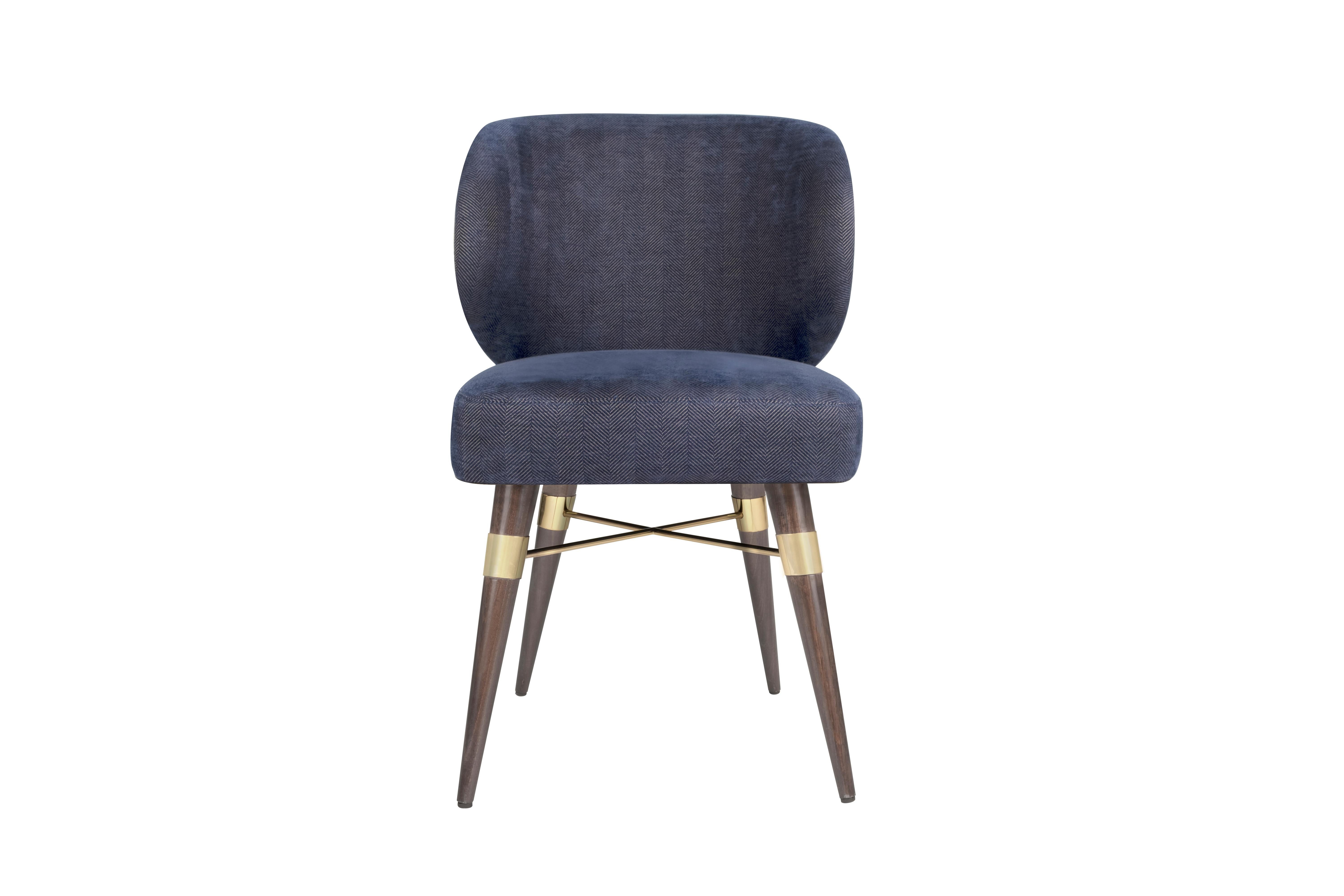 Set of 8 21st Century Jacquard Velvet Louis Dining Chair Brass Wood by Ottiu For Sale 7