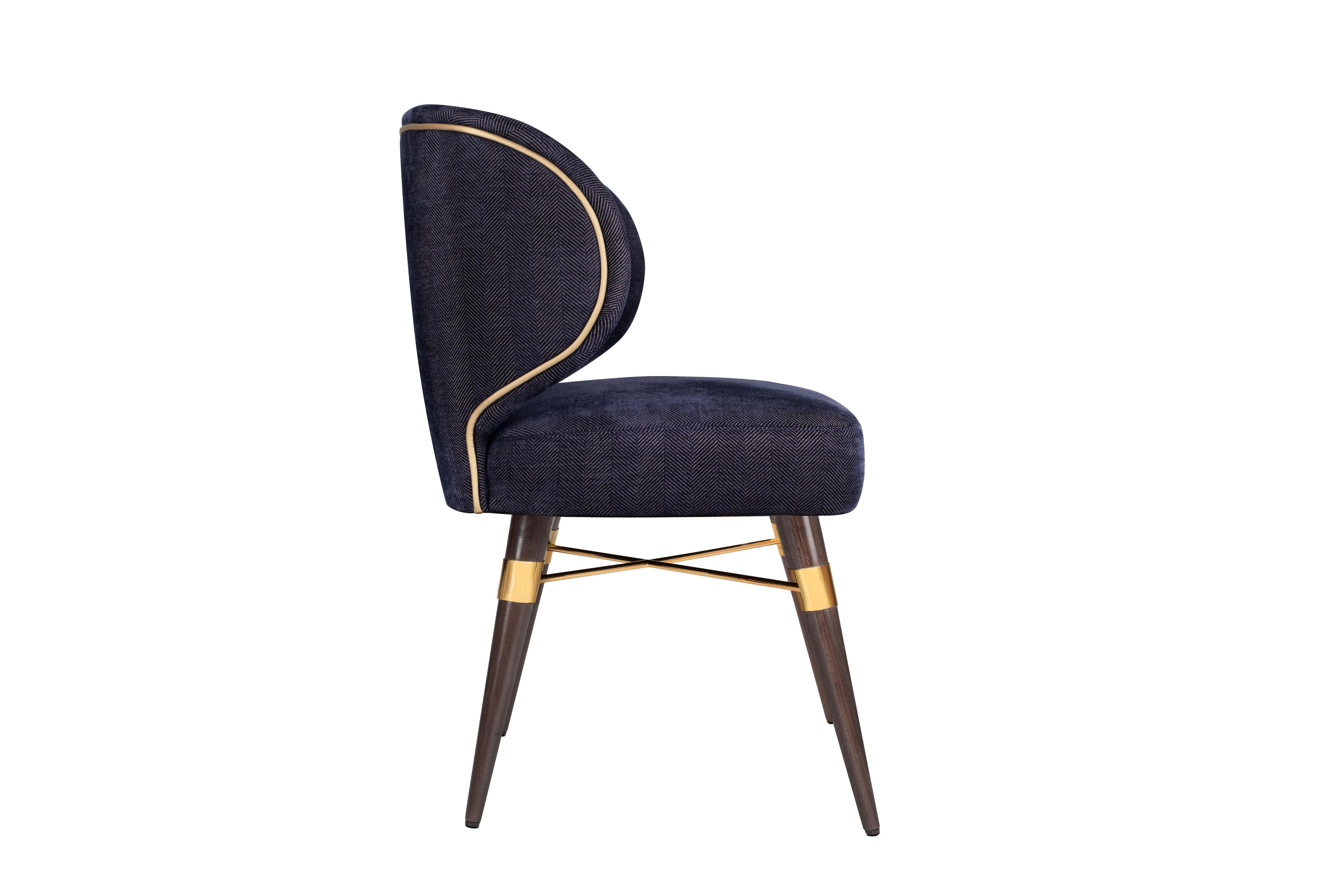 Portuguese Set of 8 21st Century Jacquard Velvet Louis Dining Chair Brass Wood by Ottiu For Sale